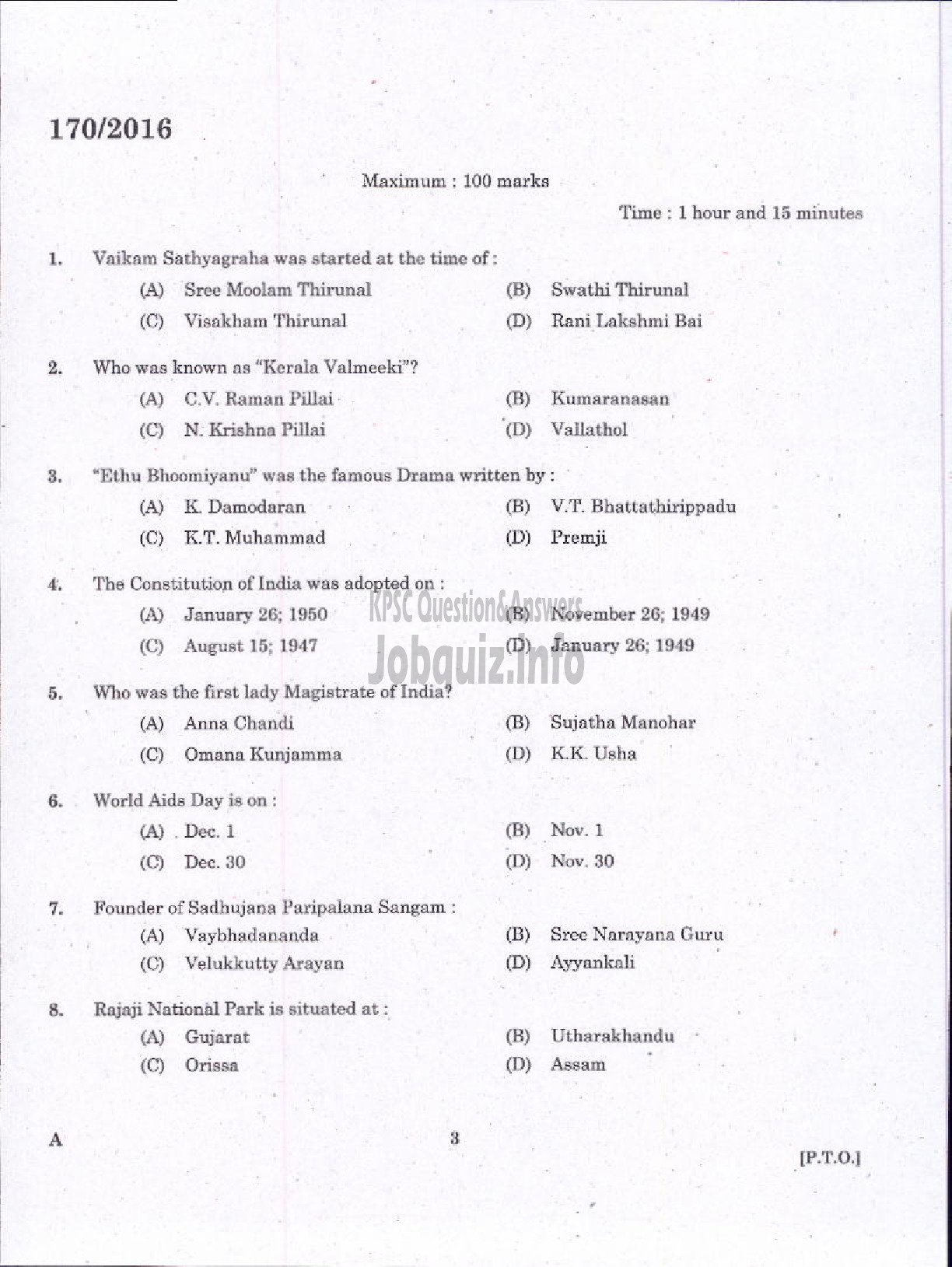 Kerala PSC Question Paper - LECTURER IN CIVIL ENGINEERING GOVT POLYTECHNICS TECHNICAL EDUCATION-1