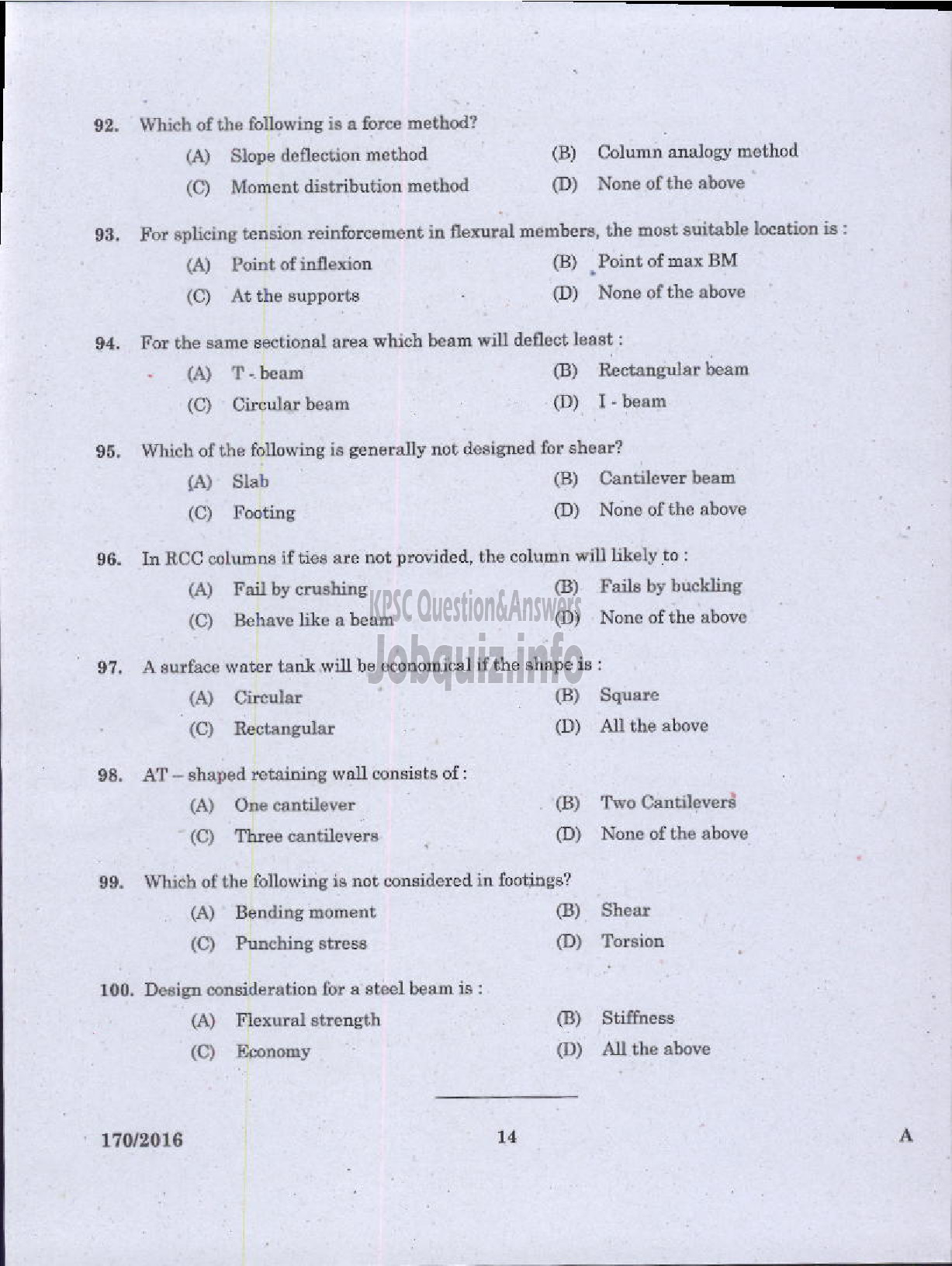 Kerala PSC Question Paper - LECTURER IN CIVIL ENGINEERING GOVT POLYTECHNICS TECHNICAL EDUCATION-12