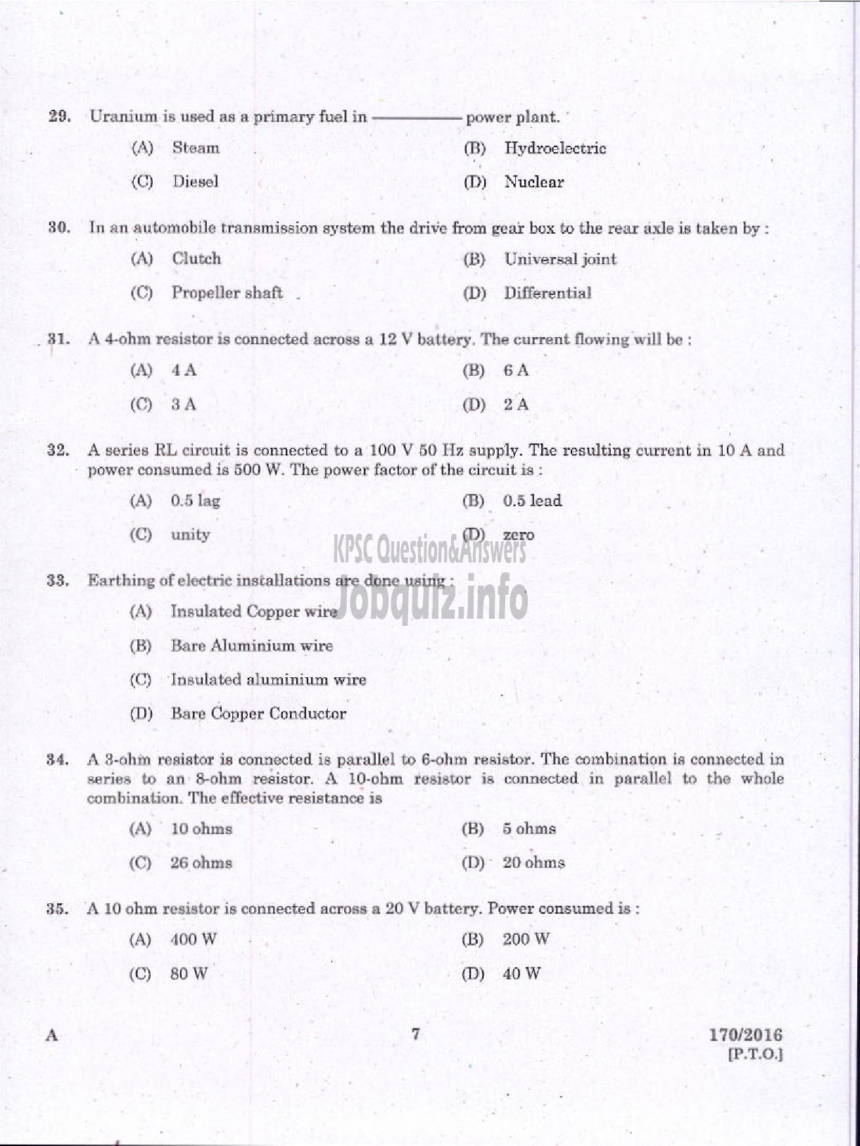 Kerala PSC Question Paper - LECTURER IN CIVIL ENGINEERING GOVT POLYTECHNICS TECHNICAL EDUCATION-5