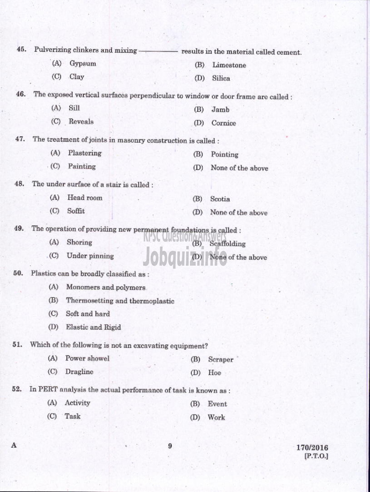 Kerala PSC Question Paper - LECTURER IN CIVIL ENGINEERING GOVT POLYTECHNICS TECHNICAL EDUCATION-7