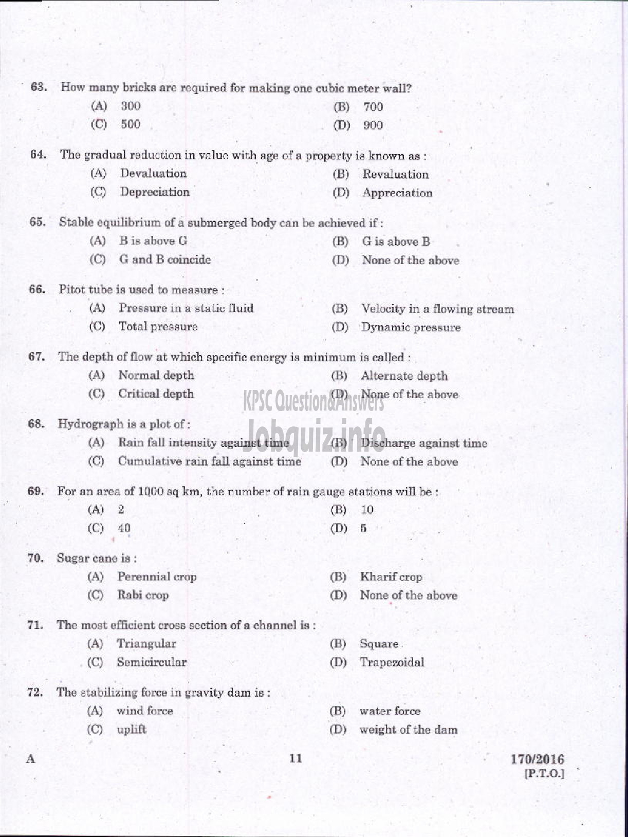 Kerala PSC Question Paper - LECTURER IN CIVIL ENGINEERING GOVT POLYTECHNICS TECHNICAL EDUCATION-9
