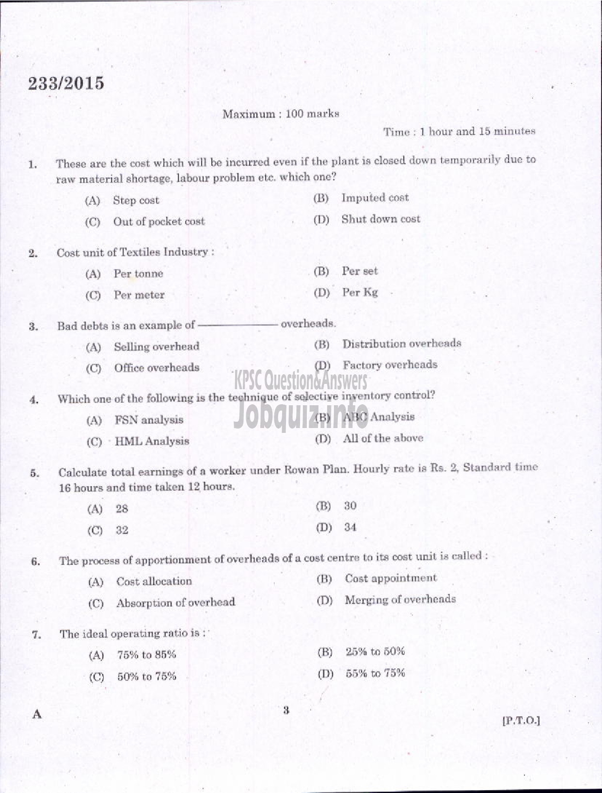 Kerala PSC Question Paper - LECTURER IN COMMERCE TECHNICAL EDUCATION-1