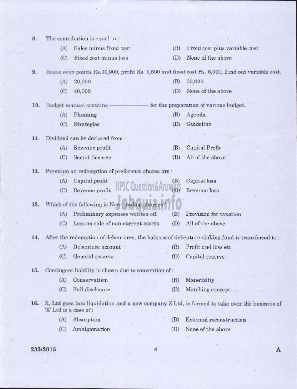 Kerala PSC Question Paper - LECTURER IN COMMERCE TECHNICAL EDUCATION-2