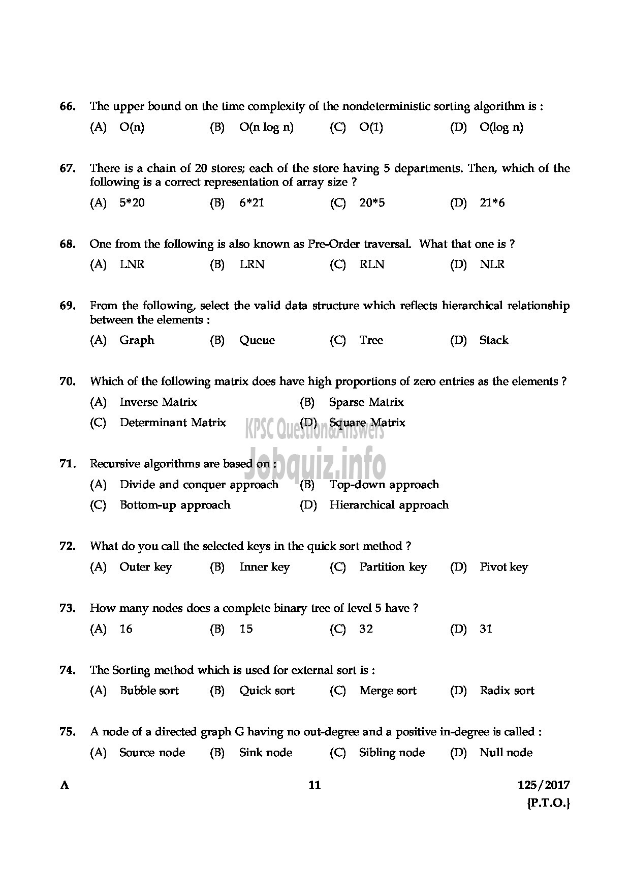 Kerala PSC Question Paper - LECTURER IN COMPUTER APPLICATION COLLEGIATE EDUCATION-11