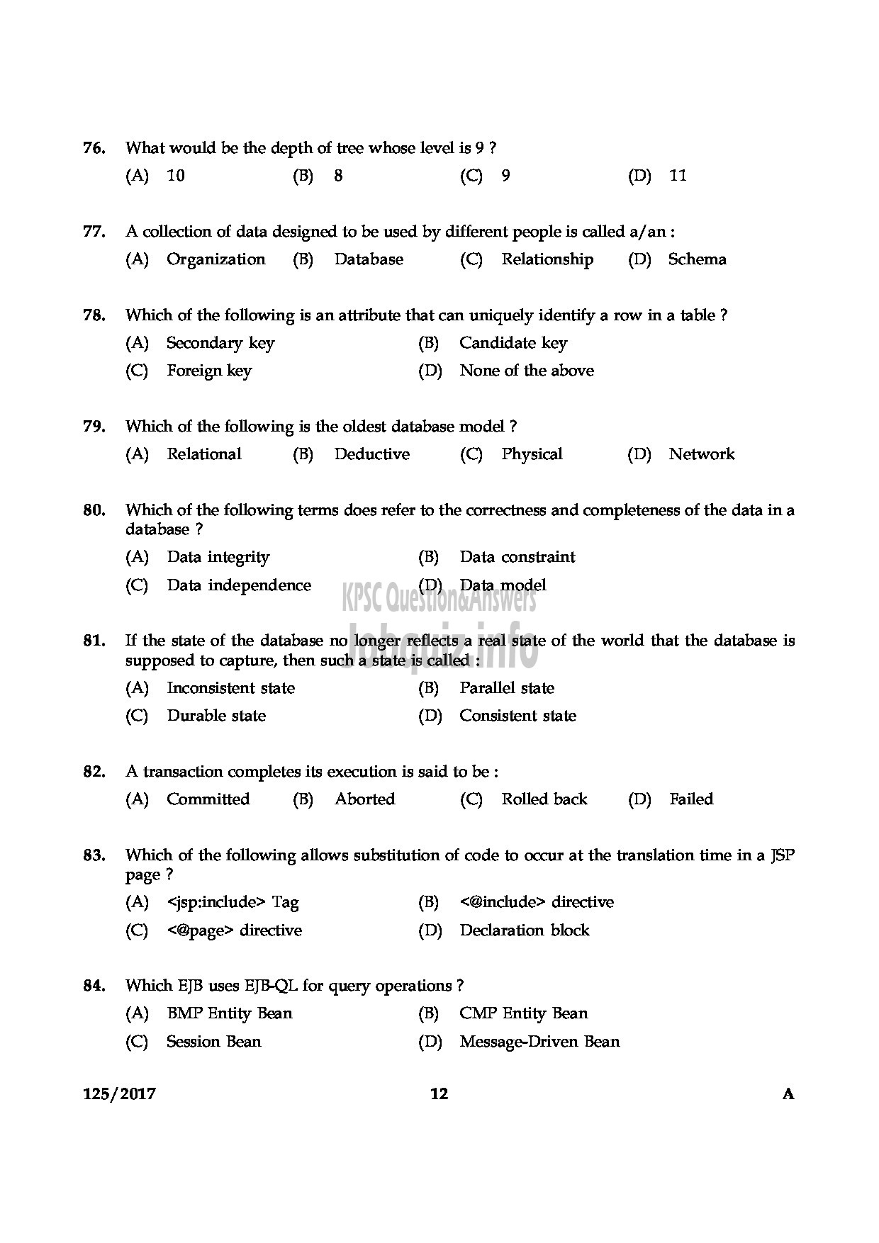 Kerala PSC Question Paper - LECTURER IN COMPUTER APPLICATION COLLEGIATE EDUCATION-12