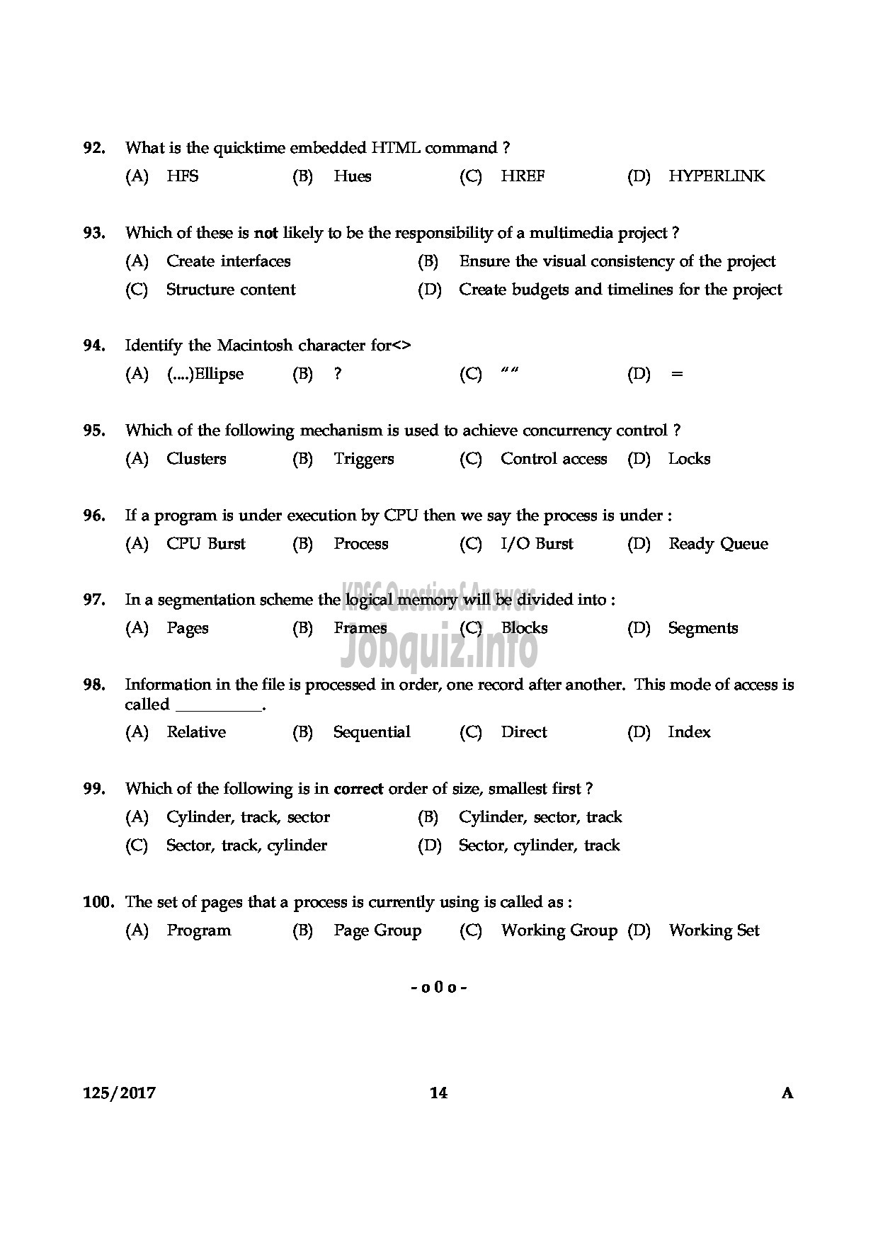 Kerala PSC Question Paper - LECTURER IN COMPUTER APPLICATION COLLEGIATE EDUCATION-14