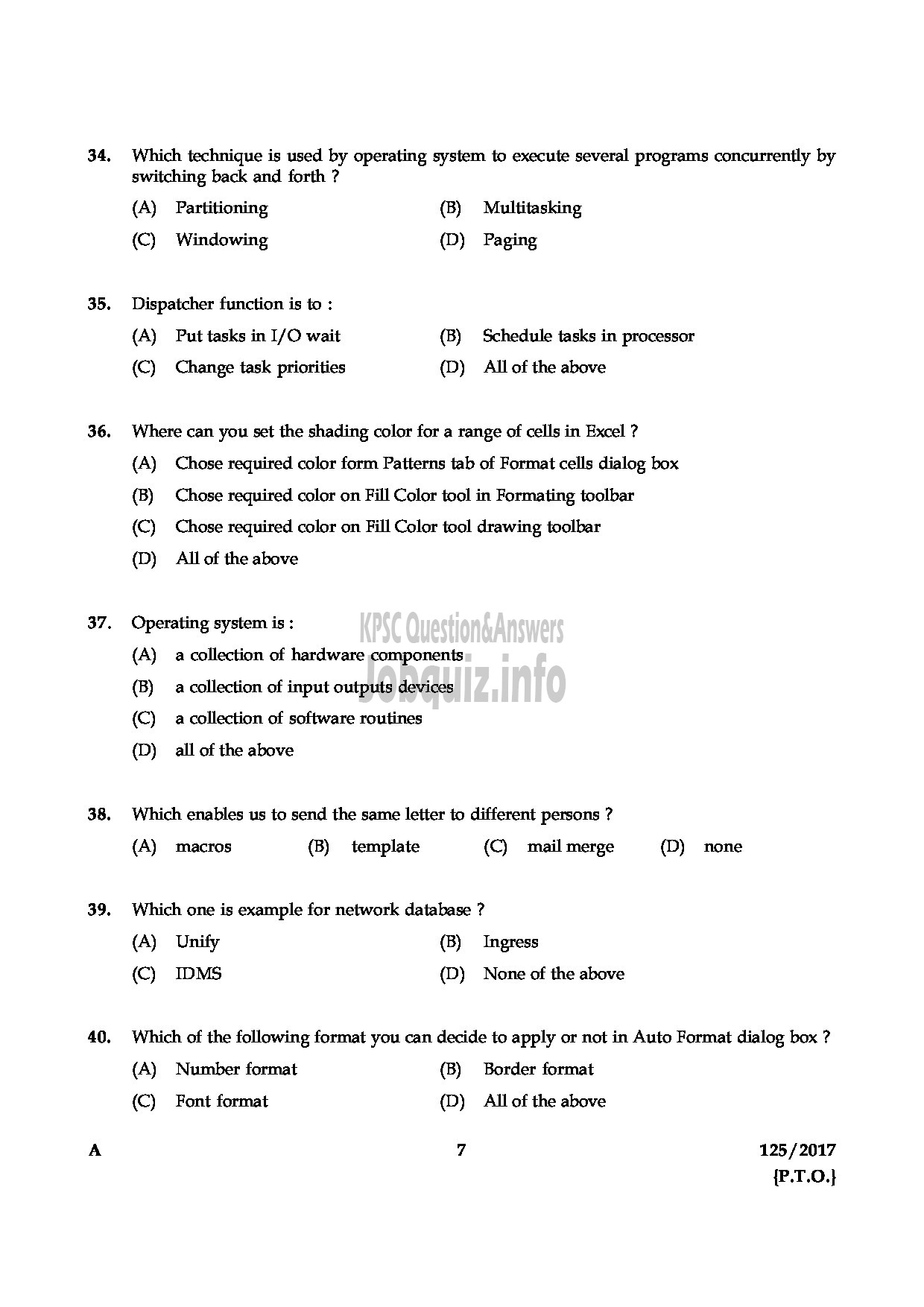 Kerala PSC Question Paper - LECTURER IN COMPUTER APPLICATION COLLEGIATE EDUCATION-7