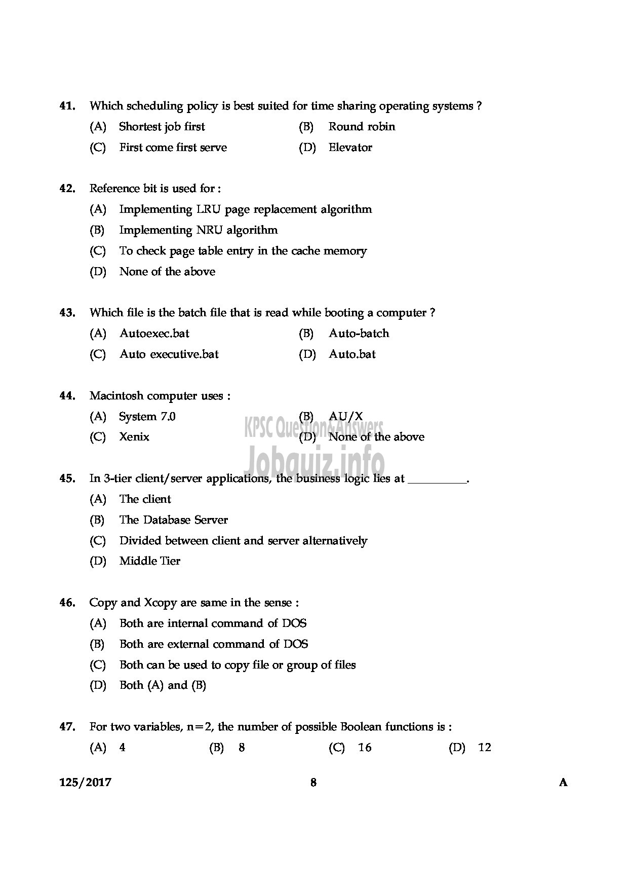 Kerala PSC Question Paper - LECTURER IN COMPUTER APPLICATION COLLEGIATE EDUCATION-8