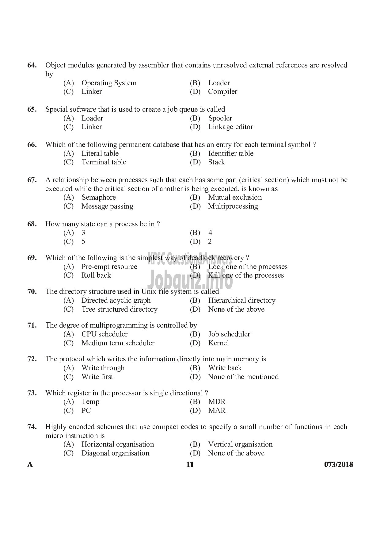 Kerala PSC Question Paper - LECTURER IN COMPUTER SCIENCE COLLEGIATE EDUCATION-11