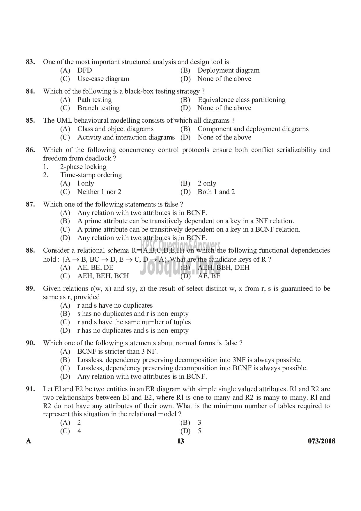 Kerala PSC Question Paper - LECTURER IN COMPUTER SCIENCE COLLEGIATE EDUCATION-13