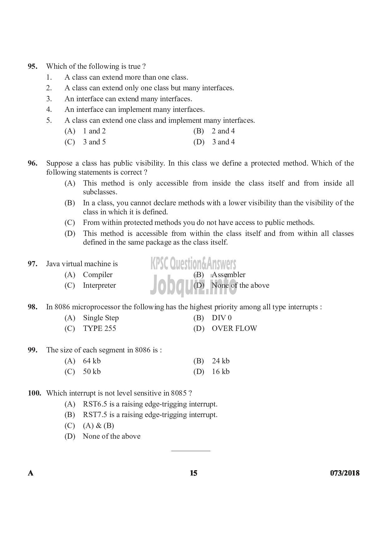 Kerala PSC Question Paper - LECTURER IN COMPUTER SCIENCE COLLEGIATE EDUCATION-15