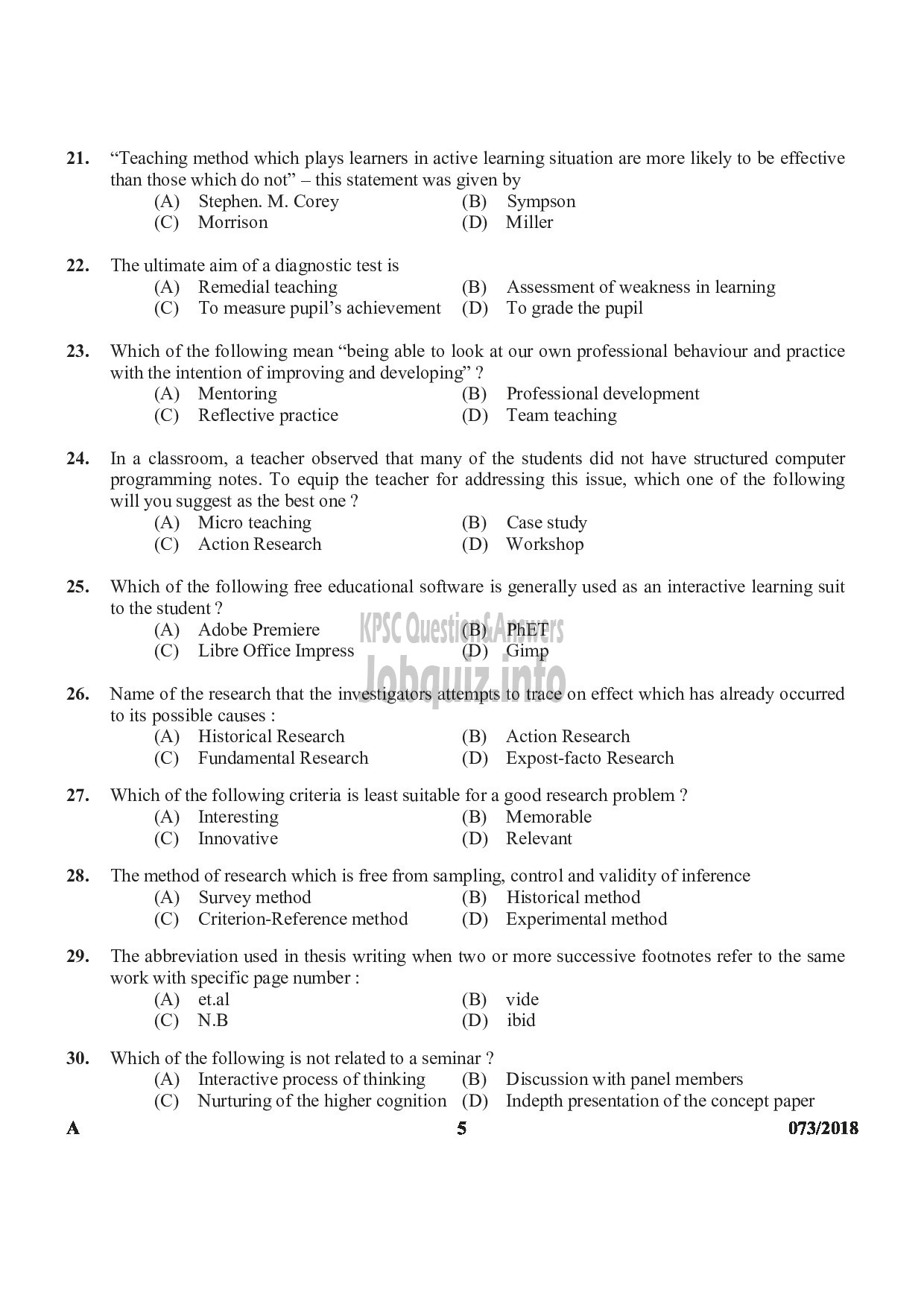 Kerala PSC Question Paper - LECTURER IN COMPUTER SCIENCE COLLEGIATE EDUCATION-5