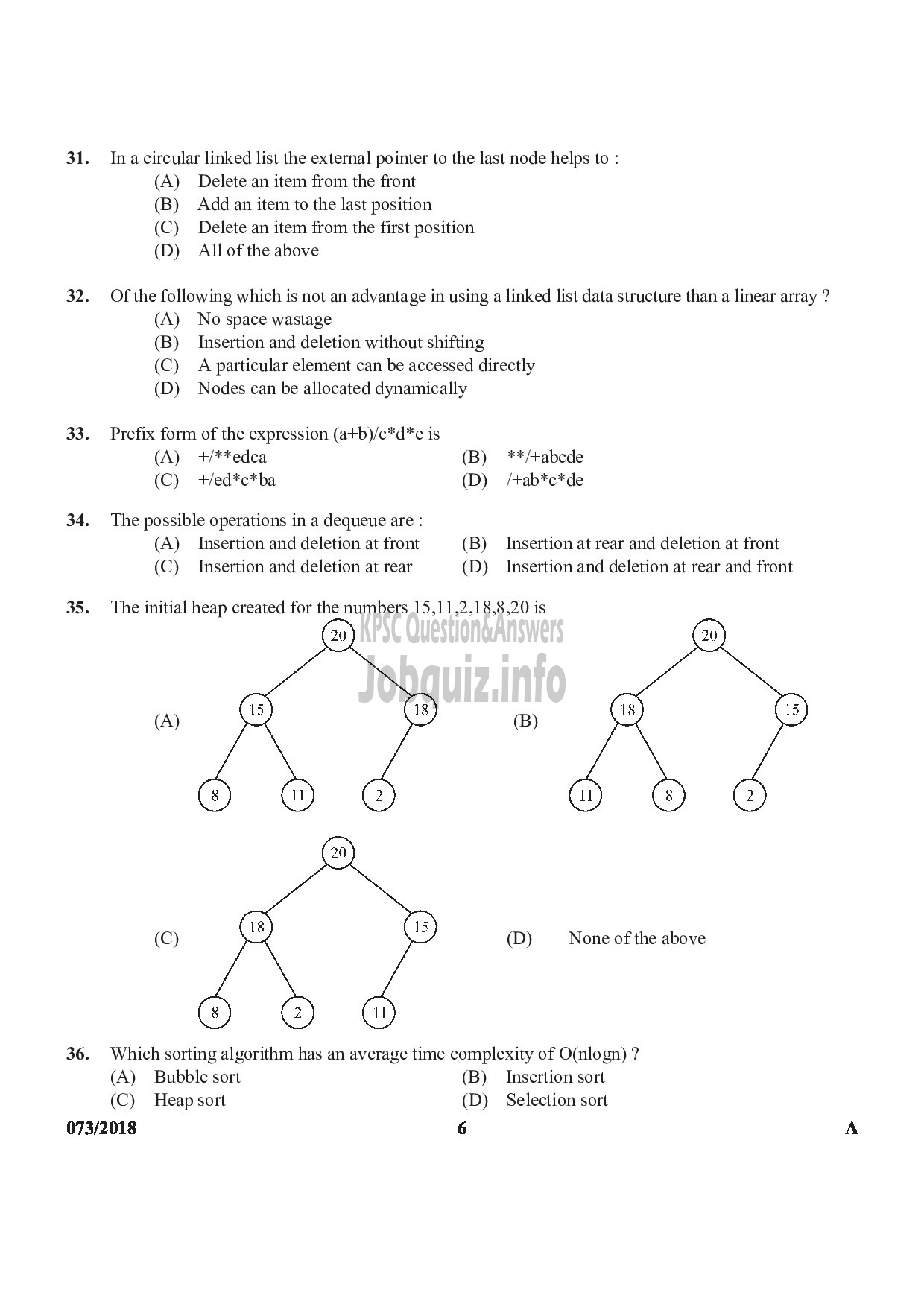 Kerala PSC Question Paper - LECTURER IN COMPUTER SCIENCE COLLEGIATE EDUCATION-6