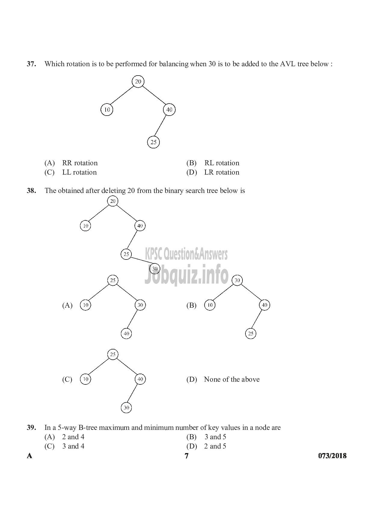 Kerala PSC Question Paper - LECTURER IN COMPUTER SCIENCE COLLEGIATE EDUCATION-7