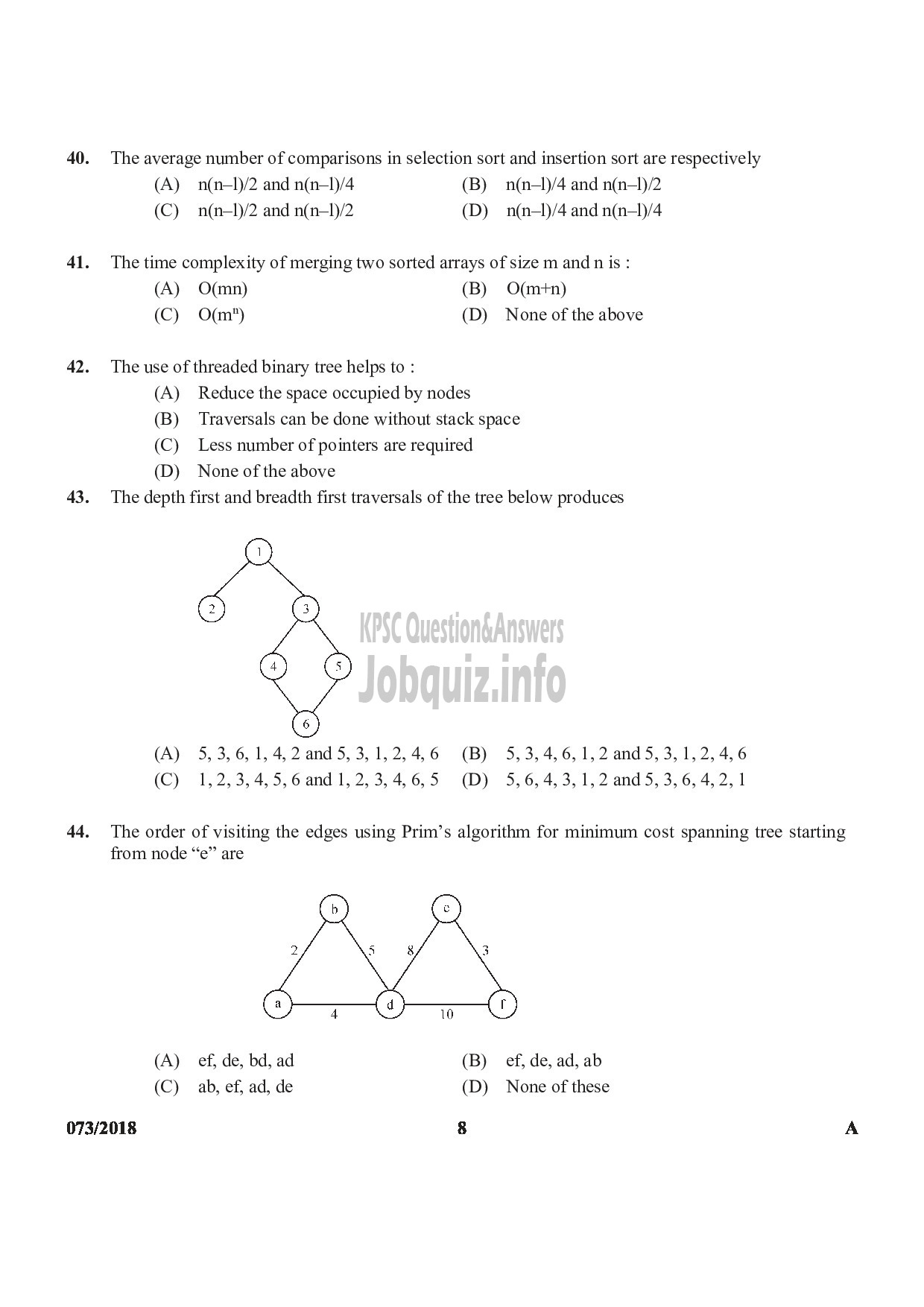 Kerala PSC Question Paper - LECTURER IN COMPUTER SCIENCE COLLEGIATE EDUCATION-8