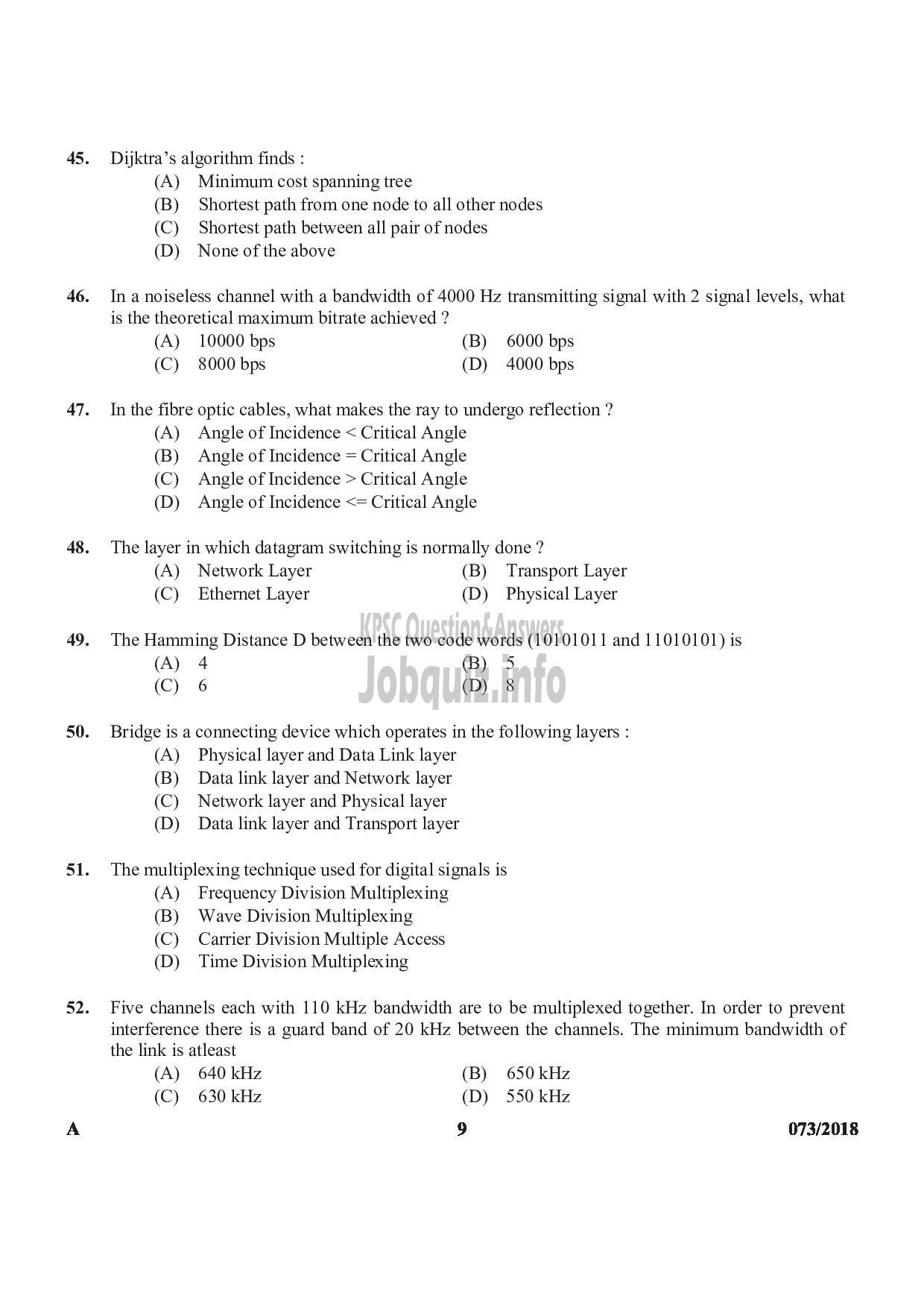 Kerala PSC Question Paper - LECTURER IN COMPUTER SCIENCE COLLEGIATE EDUCATION-9