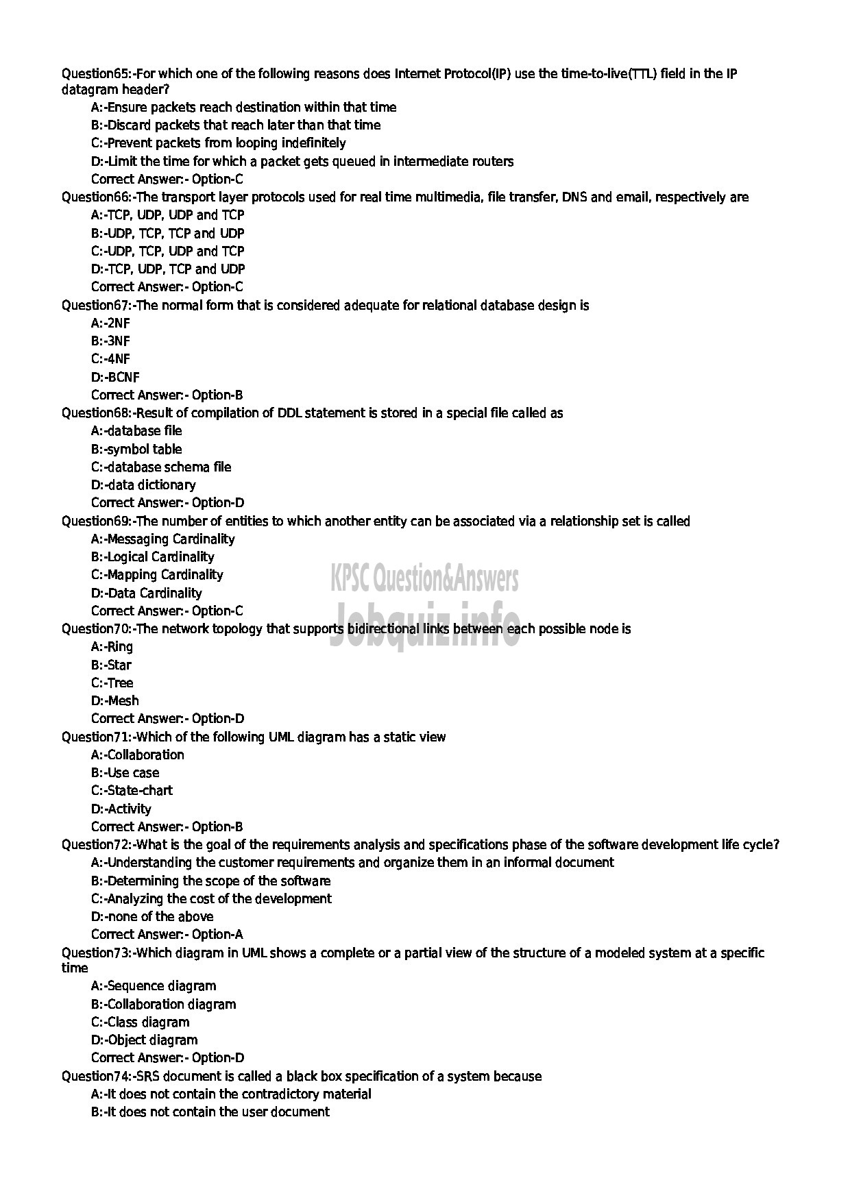 Kerala PSC Question Paper - LECTURER IN COMPUTER SCIENCE COLLEGIATE EDUCATION-8