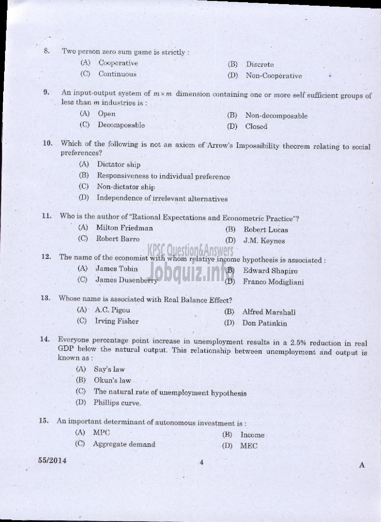 Kerala PSC Question Paper - LECTURER IN ECONOMICS KERALA COLLEGIATE EDUCATION-2