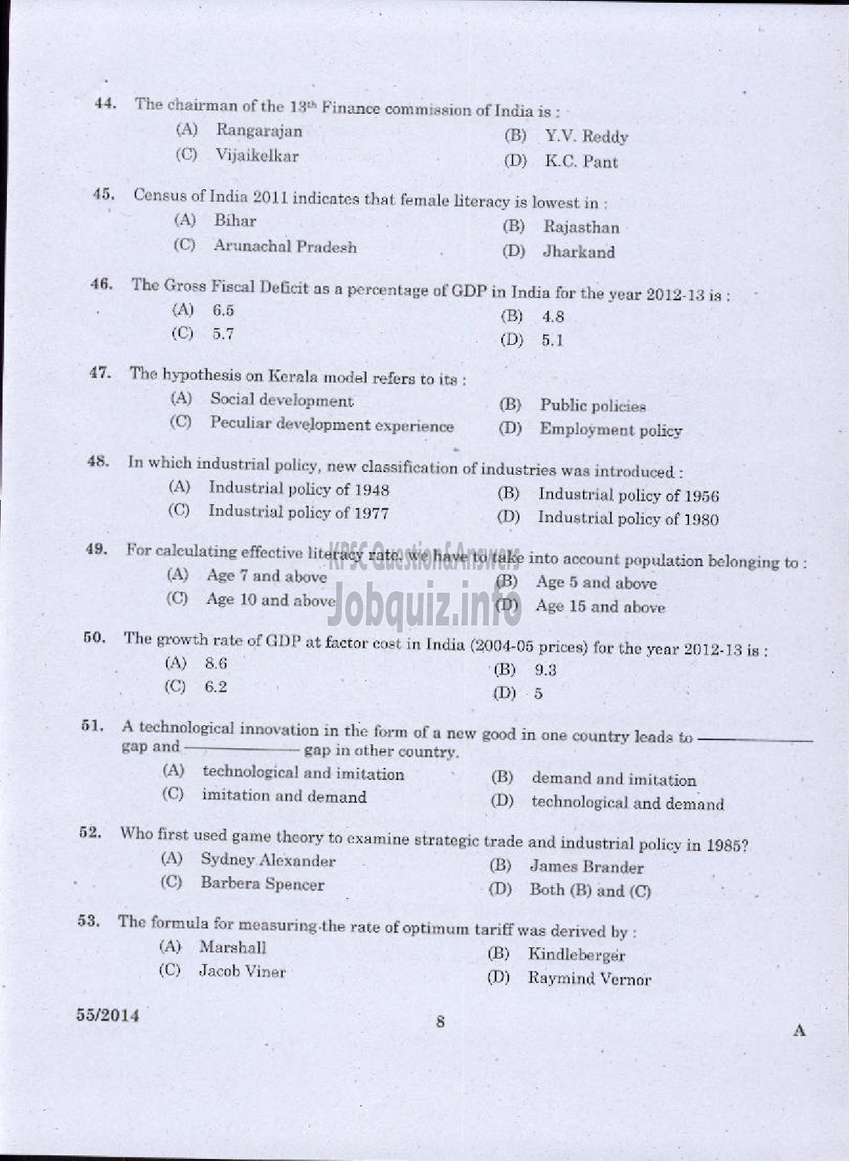 Kerala PSC Question Paper - LECTURER IN ECONOMICS KERALA COLLEGIATE EDUCATION-6