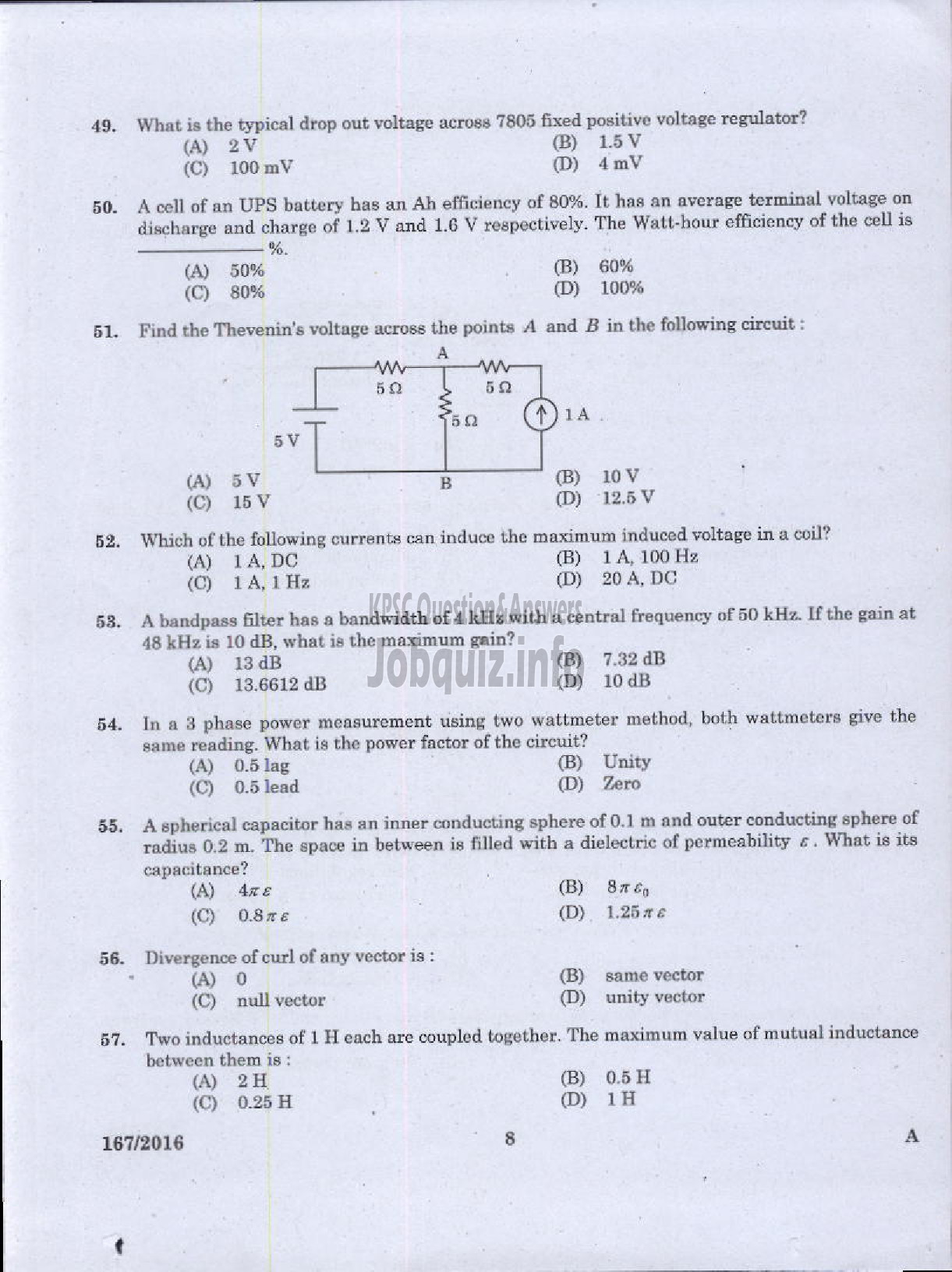 Kerala PSC Question Paper - LECTURER IN ELECTRICAL AND ELECTRONICS ENGINEERING GOVST POLYTECHNICS TECHNICAL EDUCATION-6