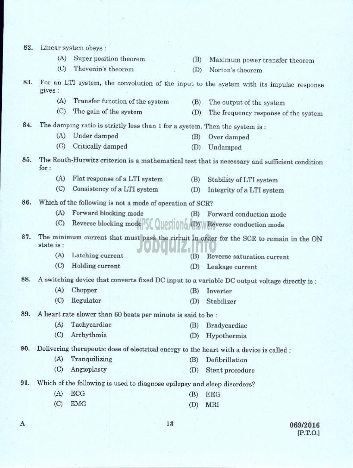 Kerala PSC Question Paper - LECTURER IN ELECTRONICS AND INSTRUMENTATION POLYTECHNICS TECHNICAL EDUCATION-11