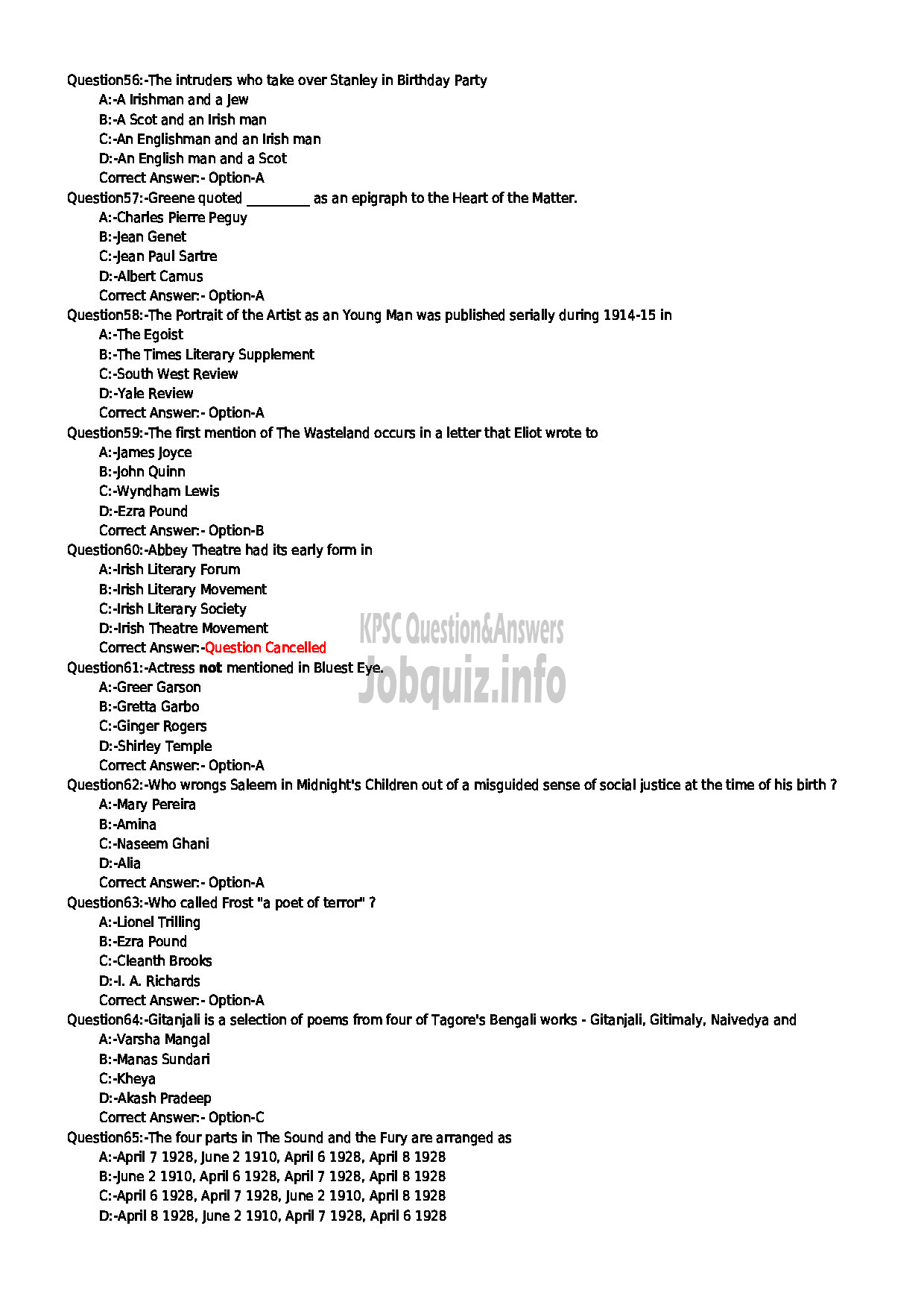 Kerala PSC Question Paper - LECTURER IN ENGLISH COLLEGIATE EDUCATION-7
