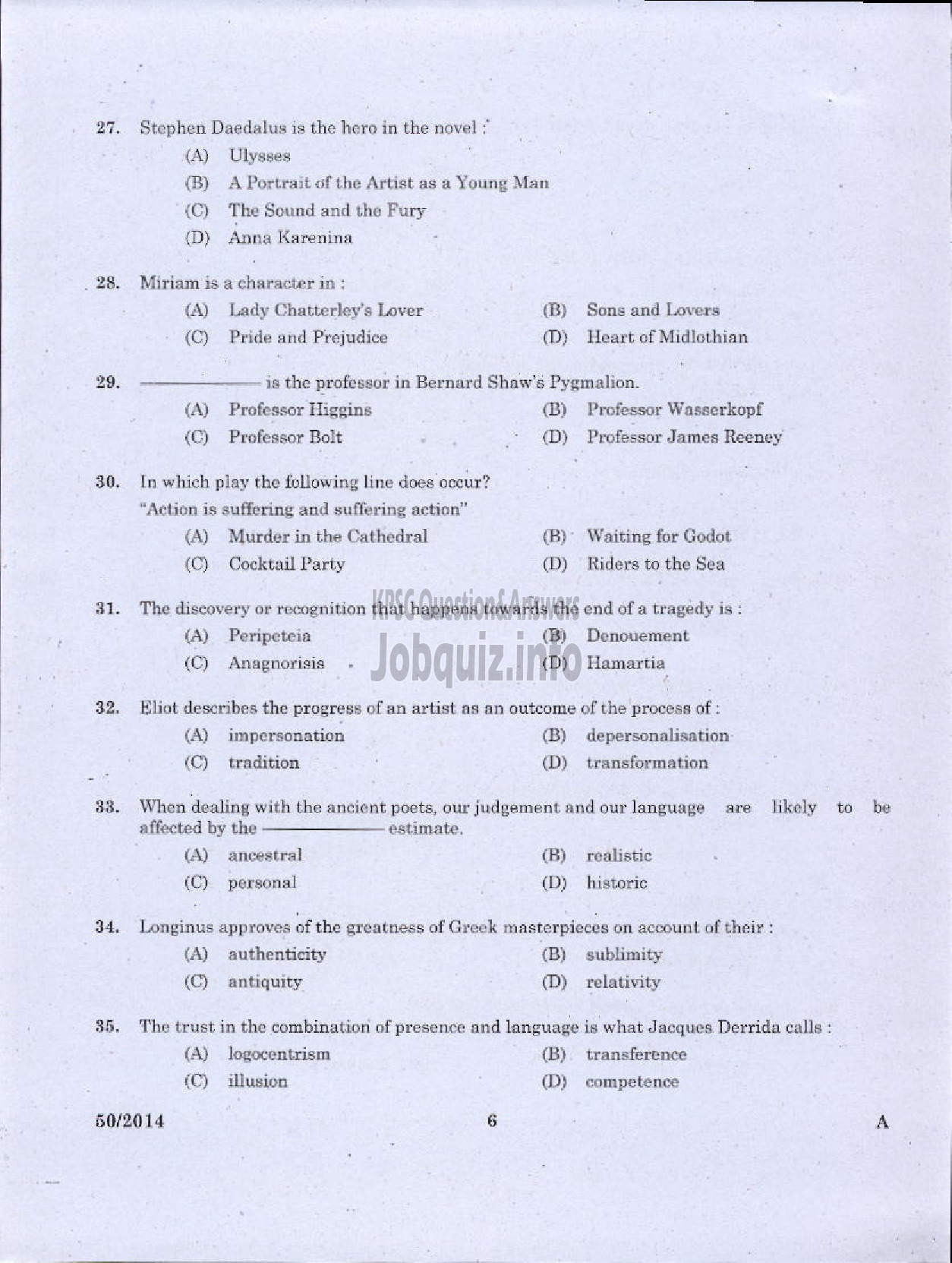 Kerala PSC Question Paper - LECTURER IN ENGLISH KERALA COLLEGIATE EDUCATION-4