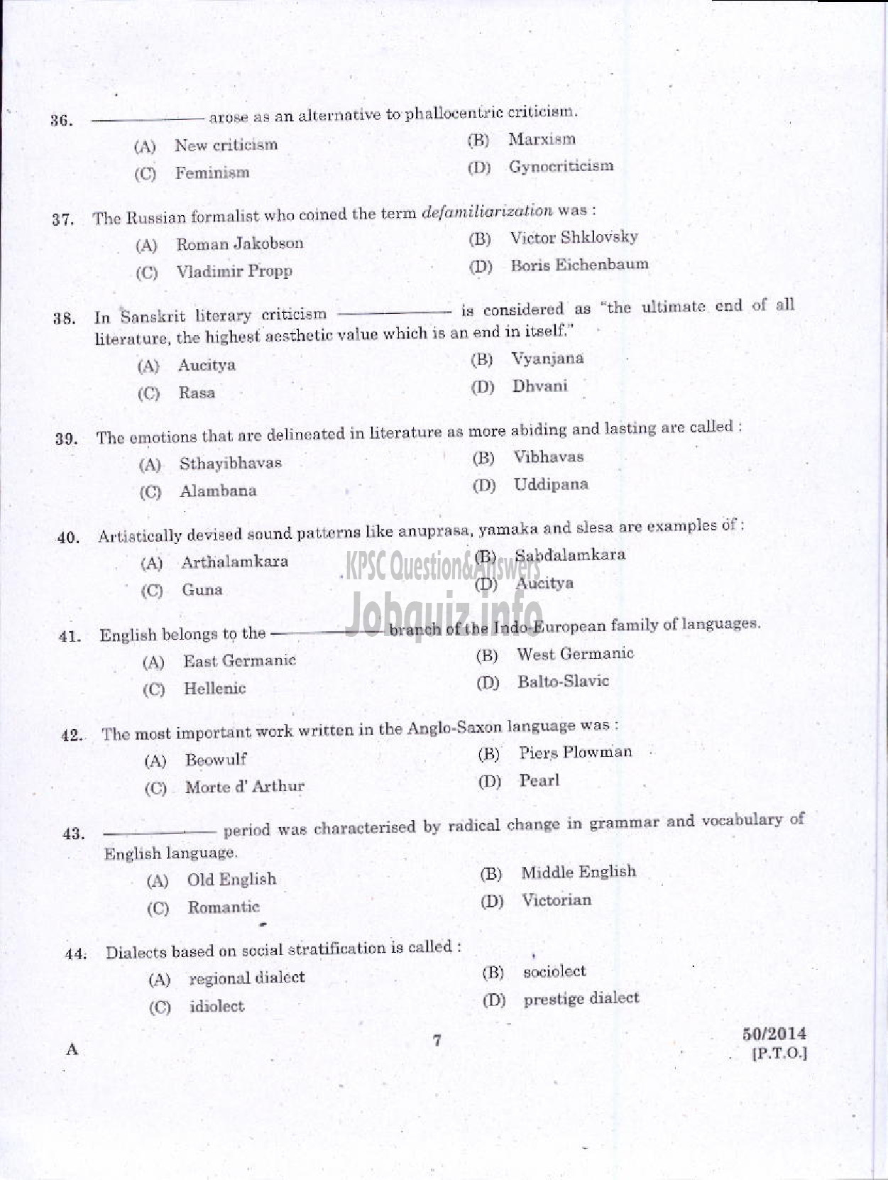 Kerala PSC Question Paper - LECTURER IN ENGLISH KERALA COLLEGIATE EDUCATION-5