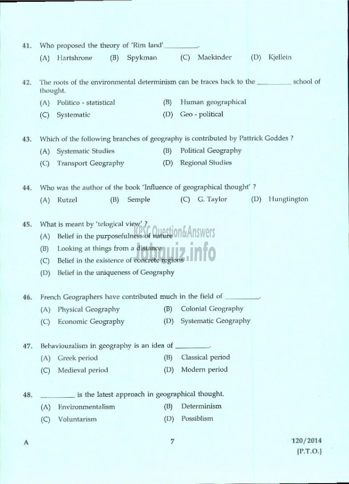 Kerala PSC Question Paper - LECTURER IN GEOGRAPHY KERALA COLLEGIATE EDUCATION-5
