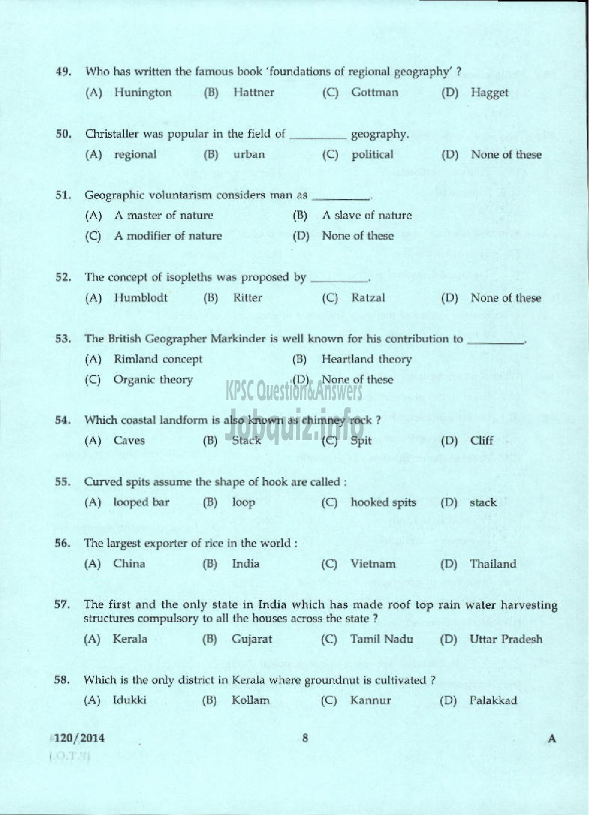 Kerala PSC Question Paper - LECTURER IN GEOGRAPHY KERALA COLLEGIATE EDUCATION-6