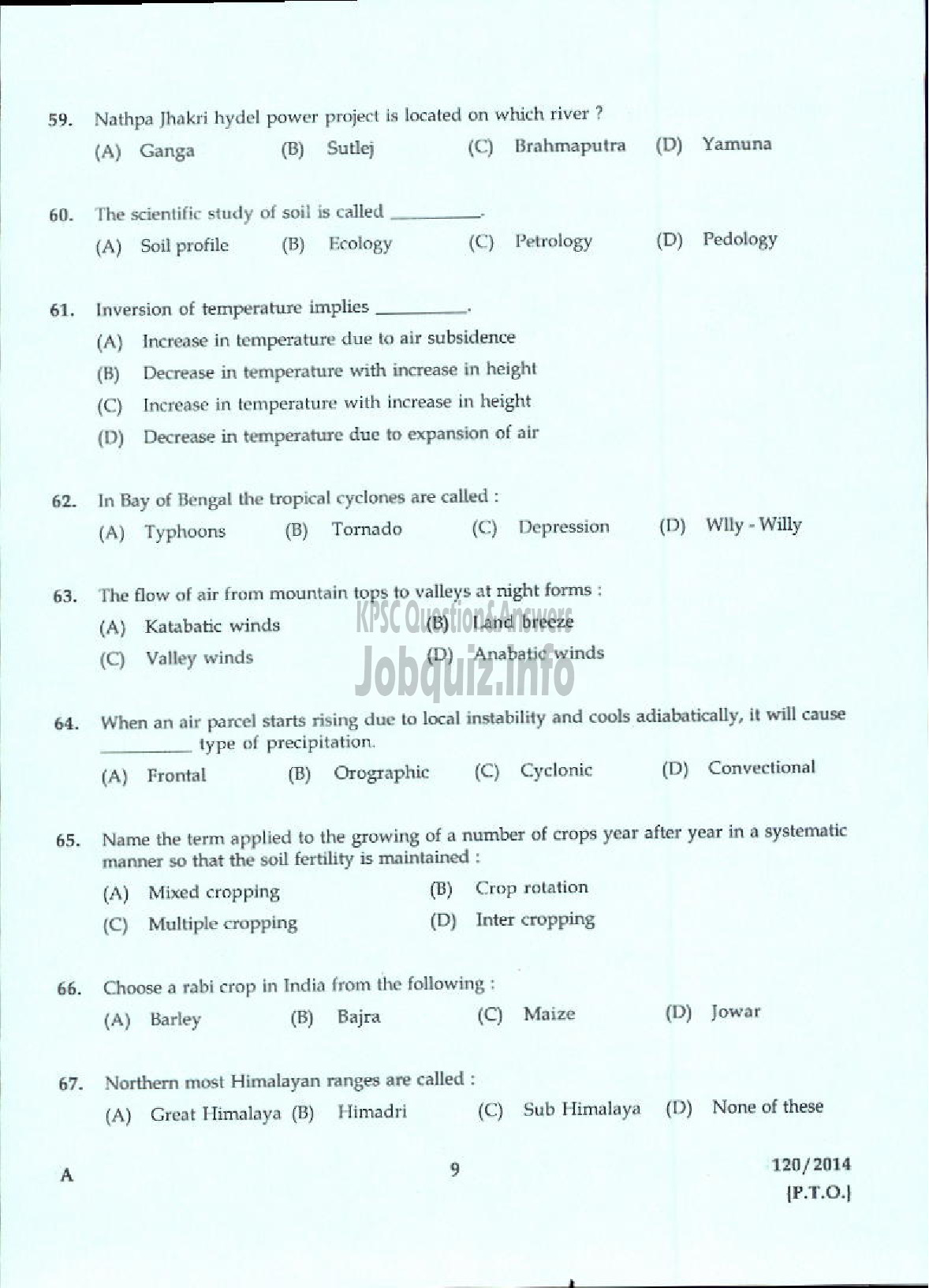 Kerala PSC Question Paper - LECTURER IN GEOGRAPHY KERALA COLLEGIATE EDUCATION-7