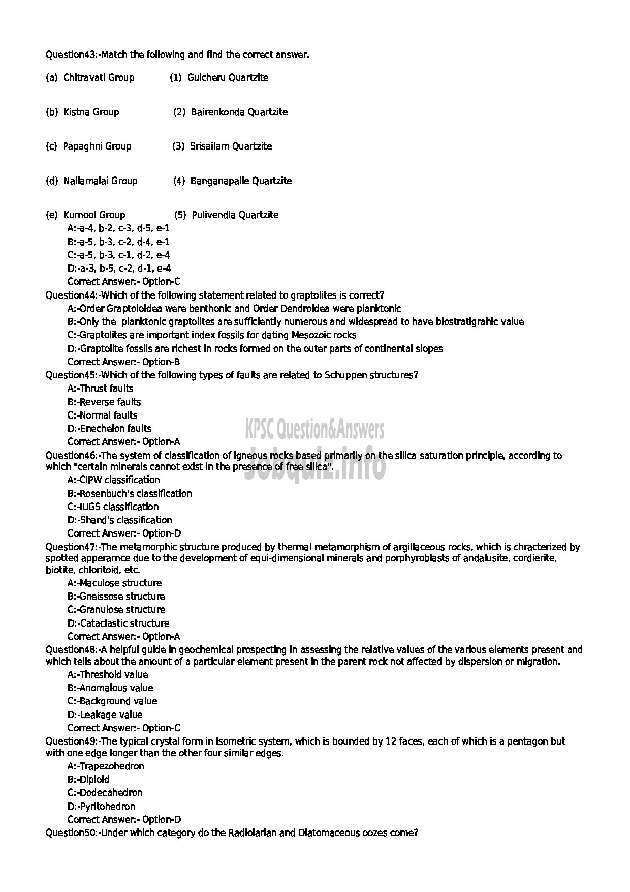 Kerala PSC Question Paper - LECTURER IN GEOLOGY COLLEGIATE EDUCATION-6