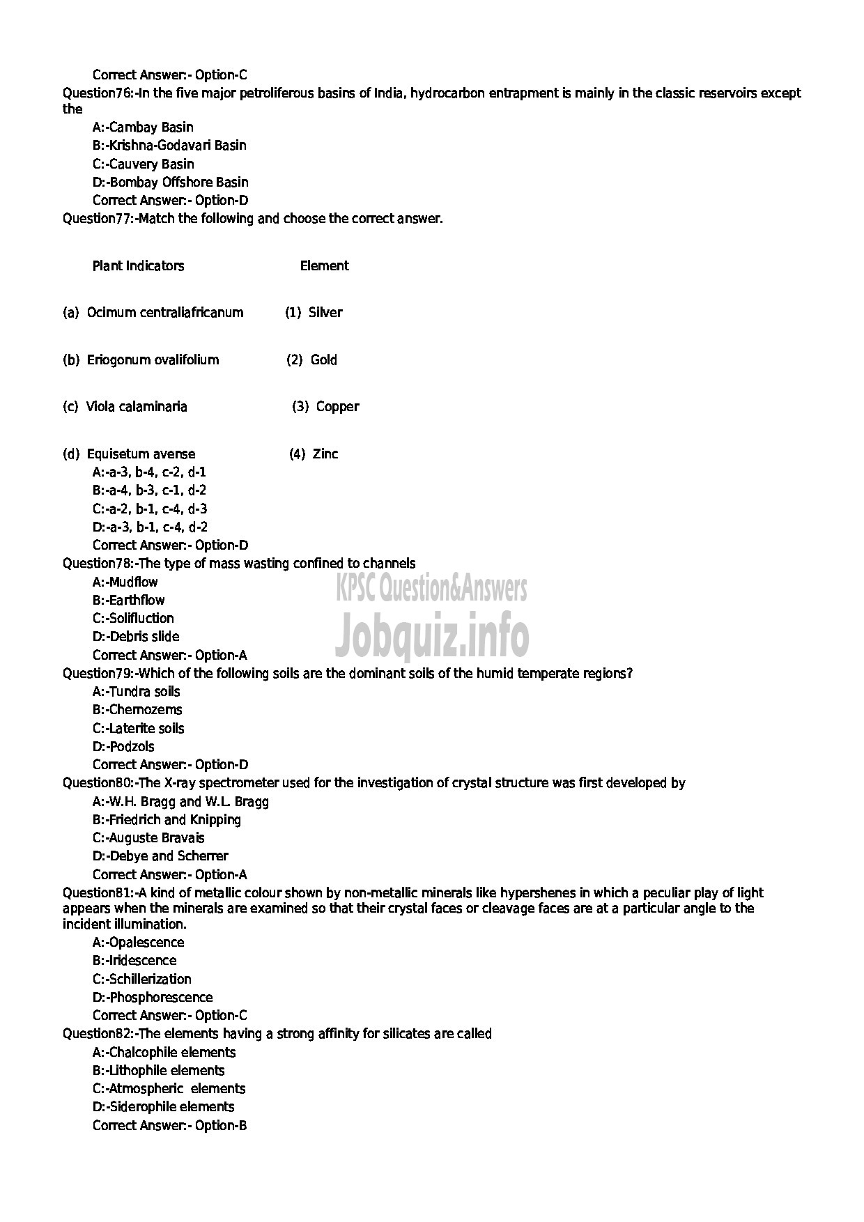 Kerala PSC Question Paper - LECTURER IN GEOLOGY COLLEGIATE EDUCATION-10