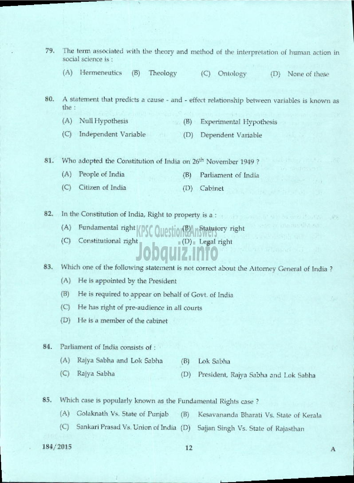 Kerala PSC Question Paper - LECTURER IN HINDI COLLEGIATE EDUCATION-8