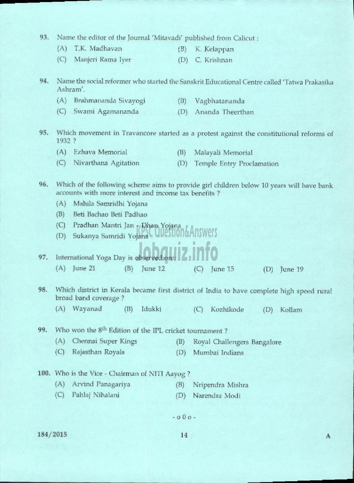 Kerala PSC Question Paper - LECTURER IN HINDI COLLEGIATE EDUCATION-10