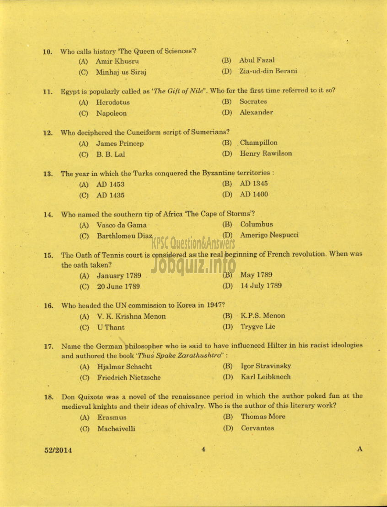 Kerala PSC Question Paper - LECTURER IN HISTORY KERALA COLLEGIATE EDUCATION-2