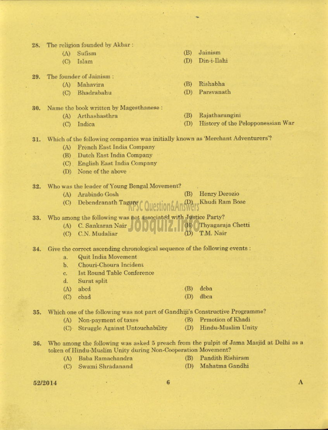 Kerala PSC Question Paper - LECTURER IN HISTORY KERALA COLLEGIATE EDUCATION-4