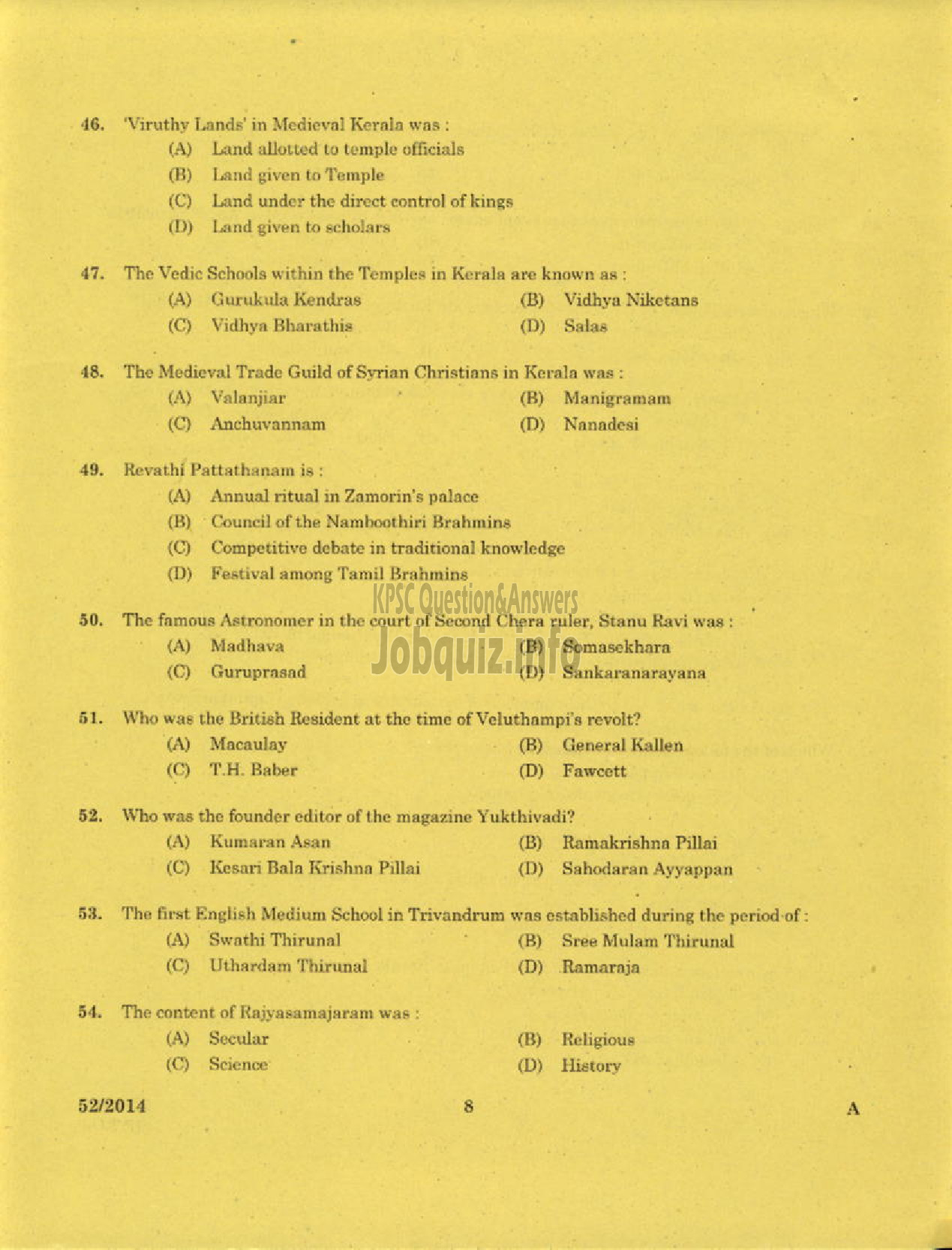 Kerala PSC Question Paper - LECTURER IN HISTORY KERALA COLLEGIATE EDUCATION-6