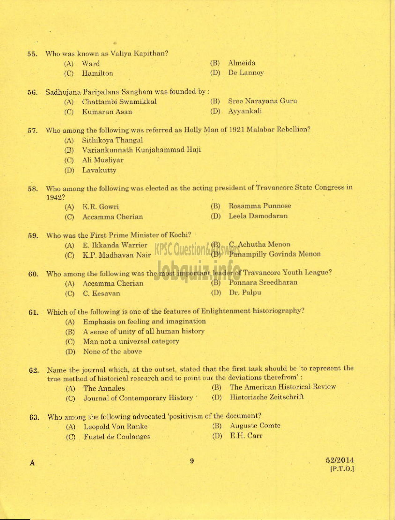 Kerala PSC Question Paper - LECTURER IN HISTORY KERALA COLLEGIATE EDUCATION-7