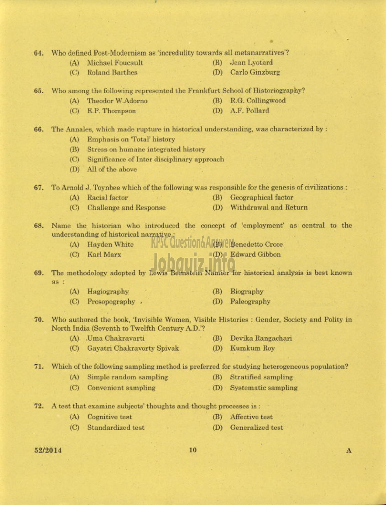 Kerala PSC Question Paper - LECTURER IN HISTORY KERALA COLLEGIATE EDUCATION-8