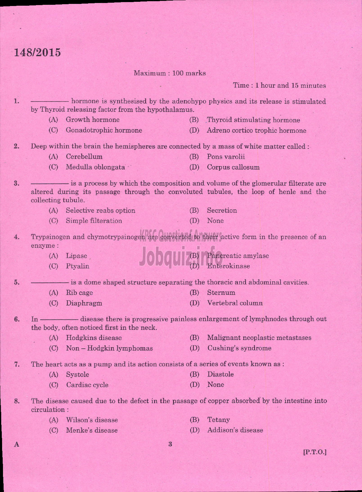 Kerala PSC Question Paper - LECTURER IN HOMESCIENCE FOOD AND NUTRITION COLLEGIATE EDUCATION-1