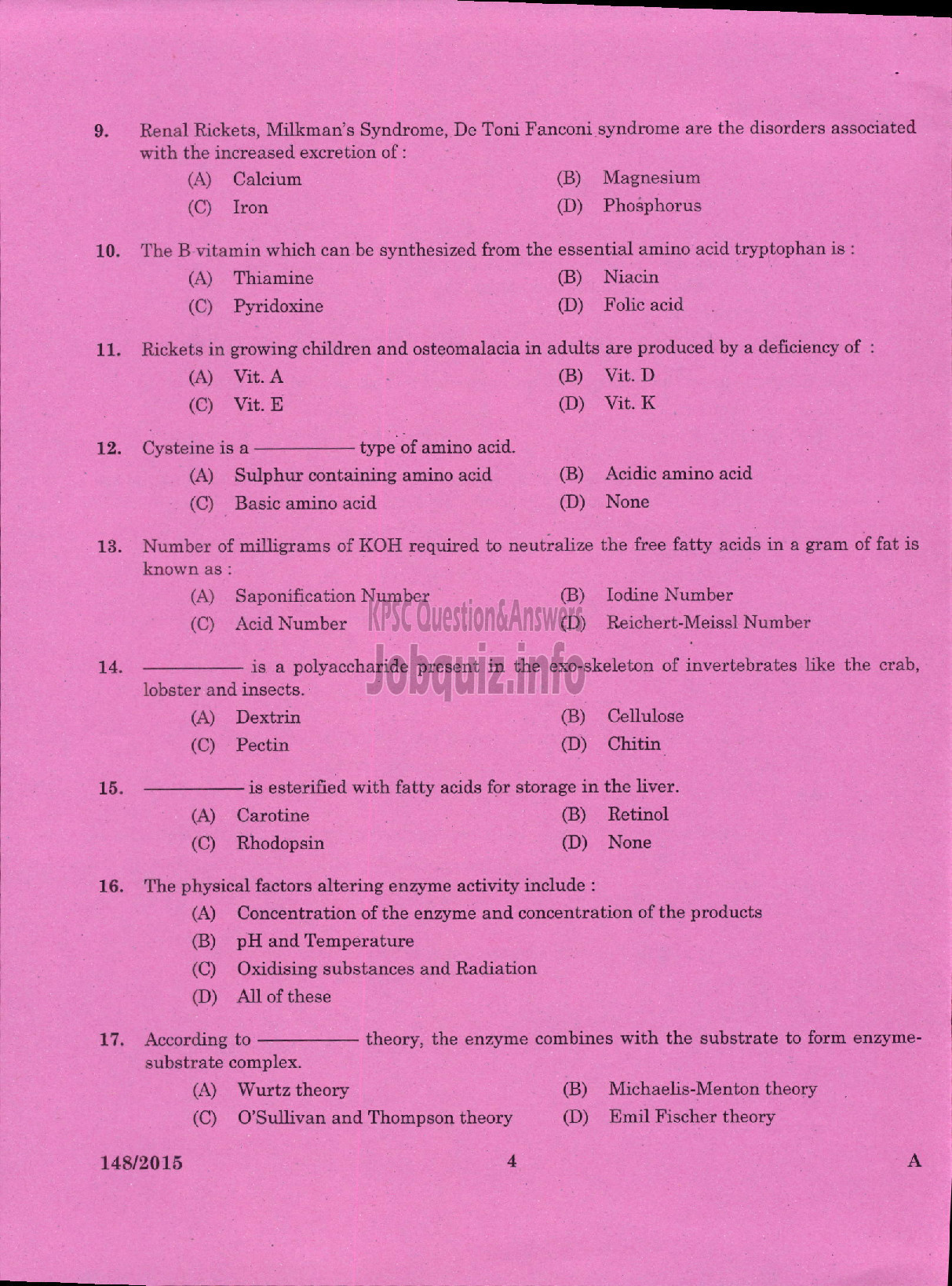Kerala PSC Question Paper - LECTURER IN HOMESCIENCE FOOD AND NUTRITION COLLEGIATE EDUCATION-2