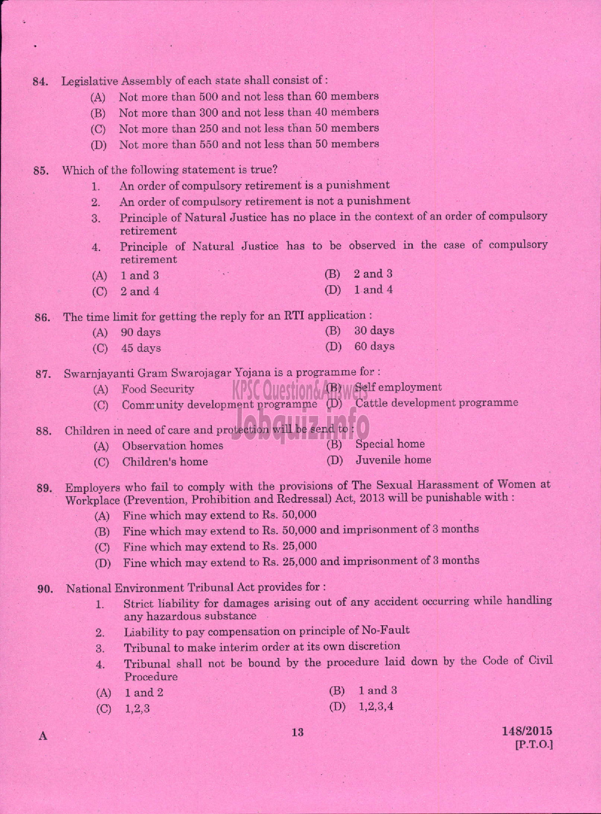Kerala PSC Question Paper - LECTURER IN HOMESCIENCE FOOD AND NUTRITION COLLEGIATE EDUCATION-11