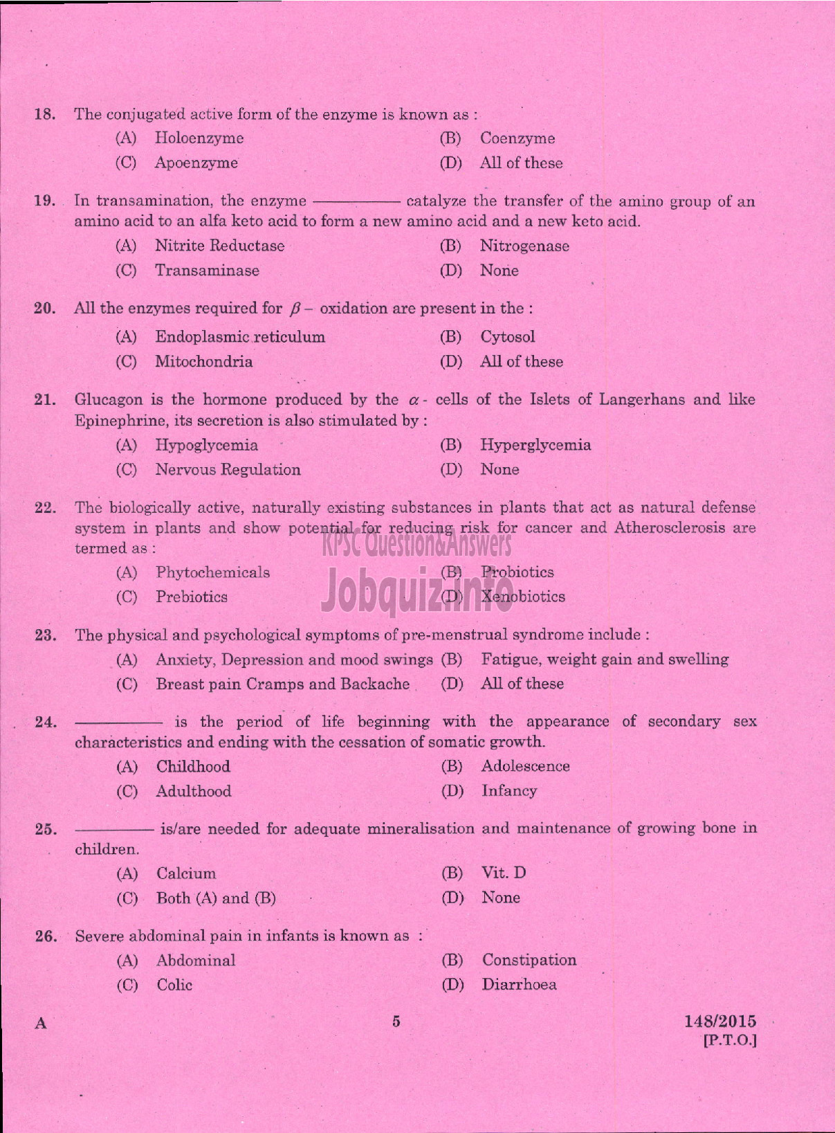 Kerala PSC Question Paper - LECTURER IN HOMESCIENCE FOOD AND NUTRITION COLLEGIATE EDUCATION-3