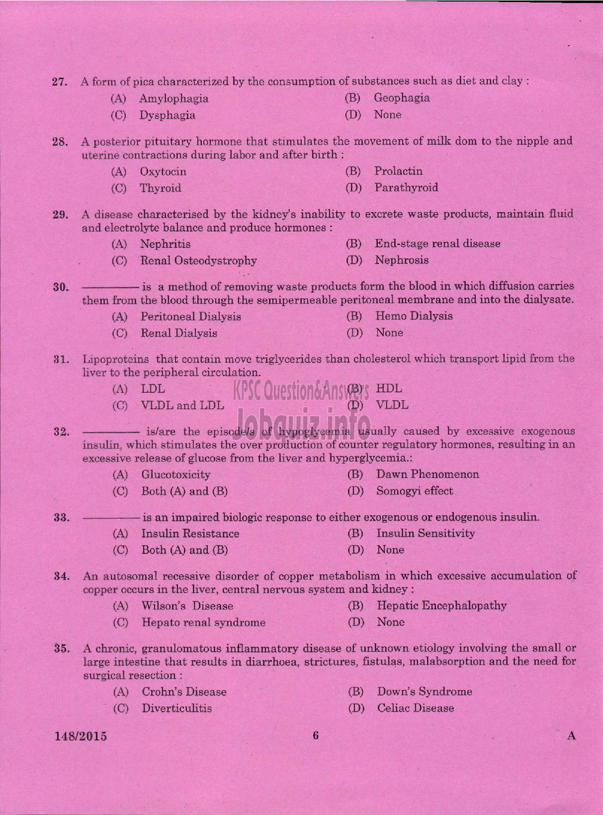 Kerala PSC Question Paper - LECTURER IN HOMESCIENCE FOOD AND NUTRITION COLLEGIATE EDUCATION-4