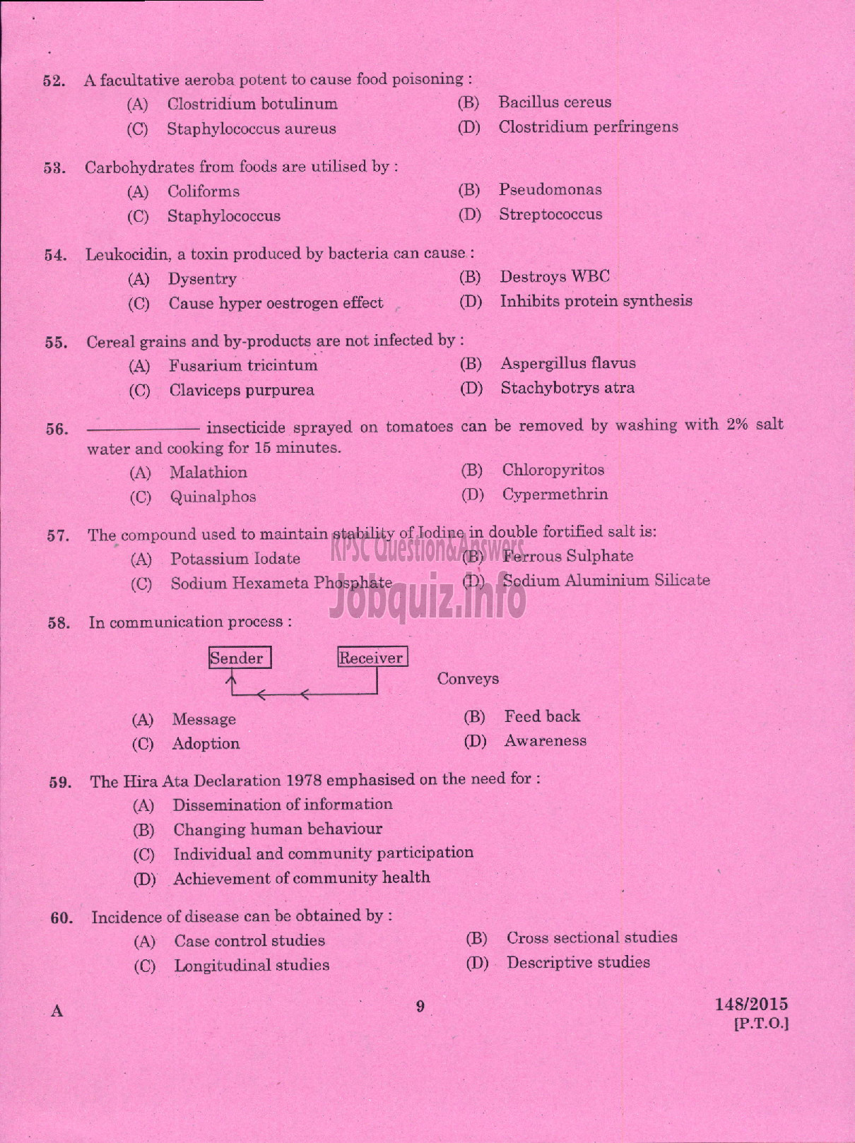 Kerala PSC Question Paper - LECTURER IN HOMESCIENCE FOOD AND NUTRITION COLLEGIATE EDUCATION-7