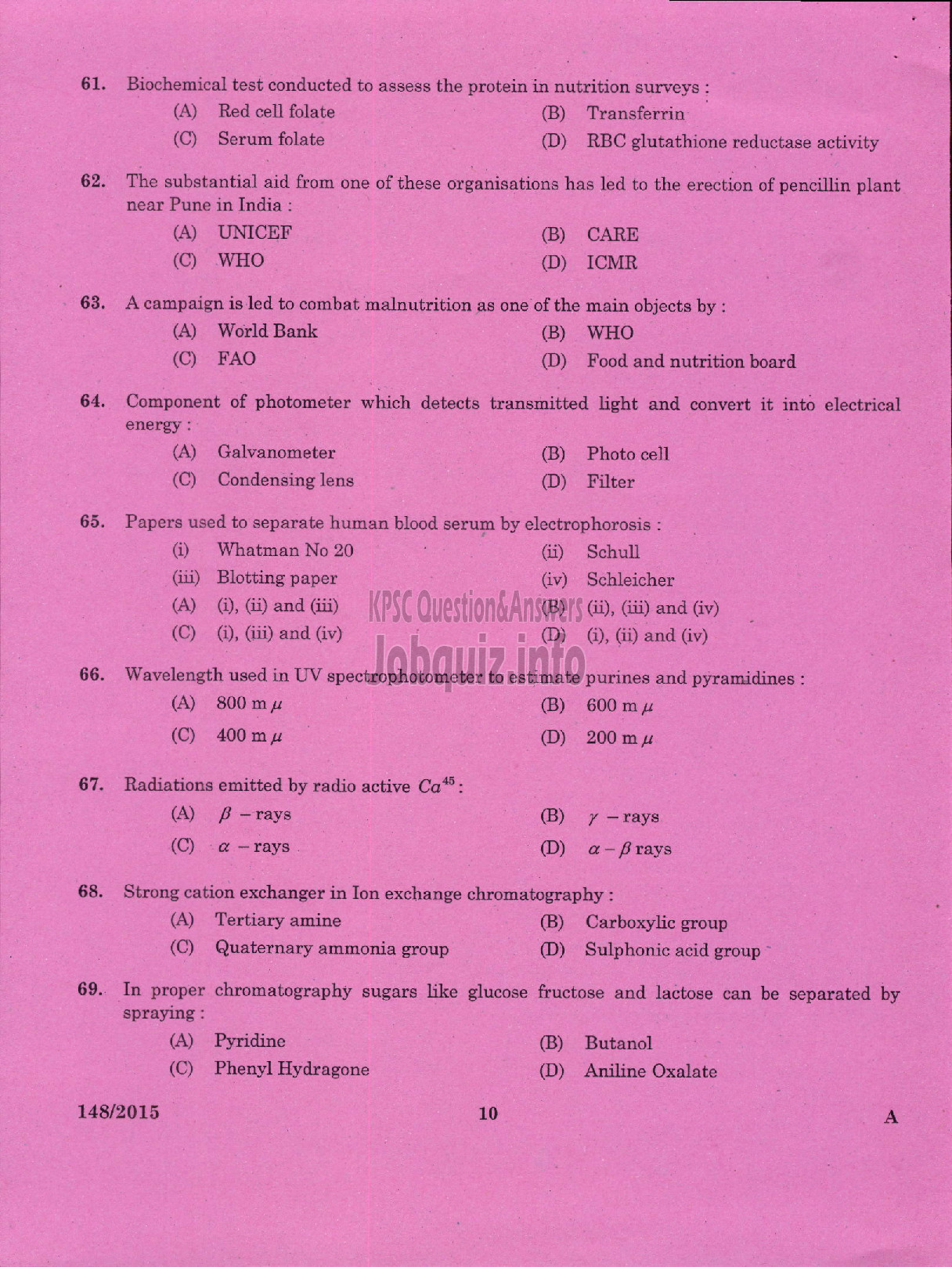 Kerala PSC Question Paper - LECTURER IN HOMESCIENCE FOOD AND NUTRITION COLLEGIATE EDUCATION-8