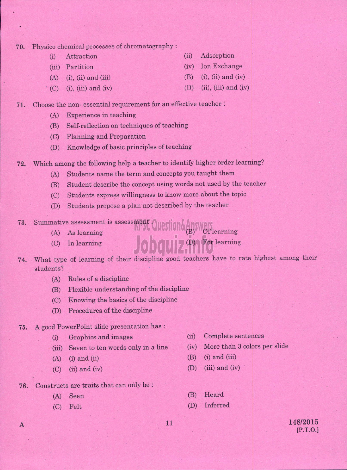 Kerala PSC Question Paper - LECTURER IN HOMESCIENCE FOOD AND NUTRITION COLLEGIATE EDUCATION-9