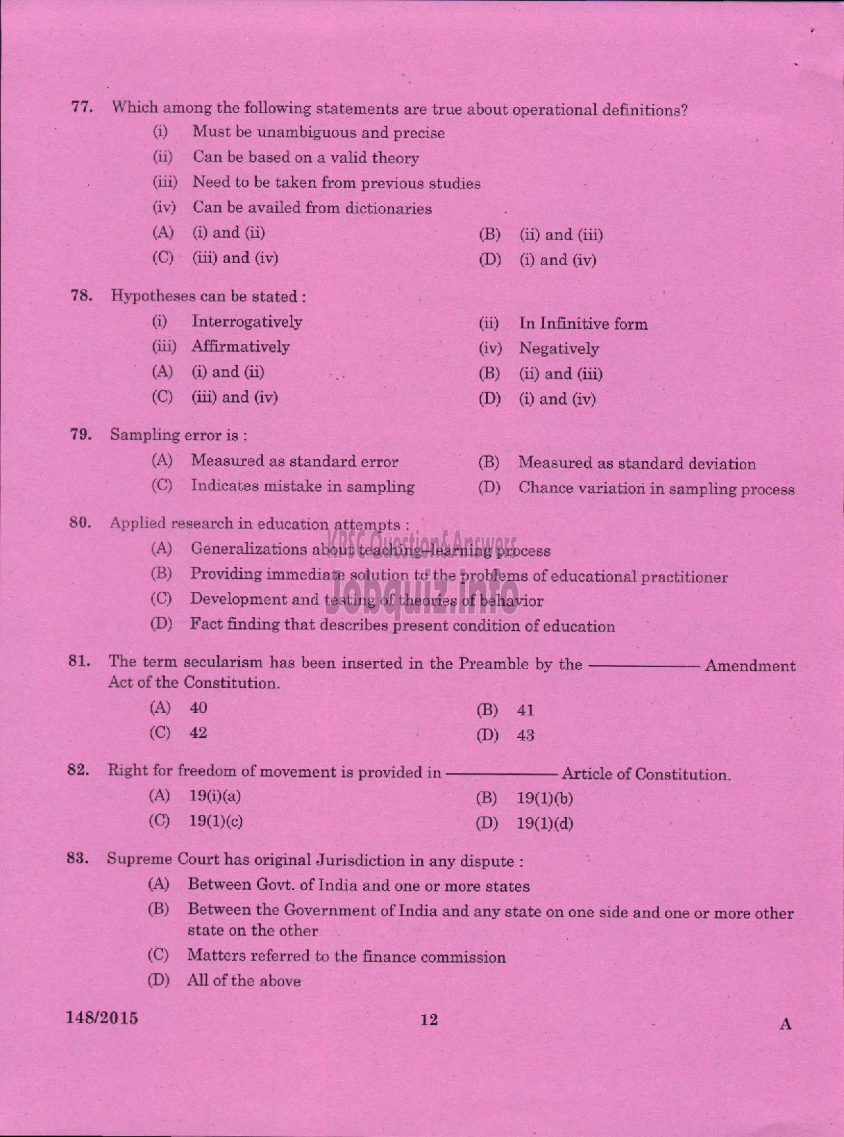 Kerala PSC Question Paper - LECTURER IN HOMESCIENCE FOOD AND NUTRITION COLLEGIATE EDUCATION-10