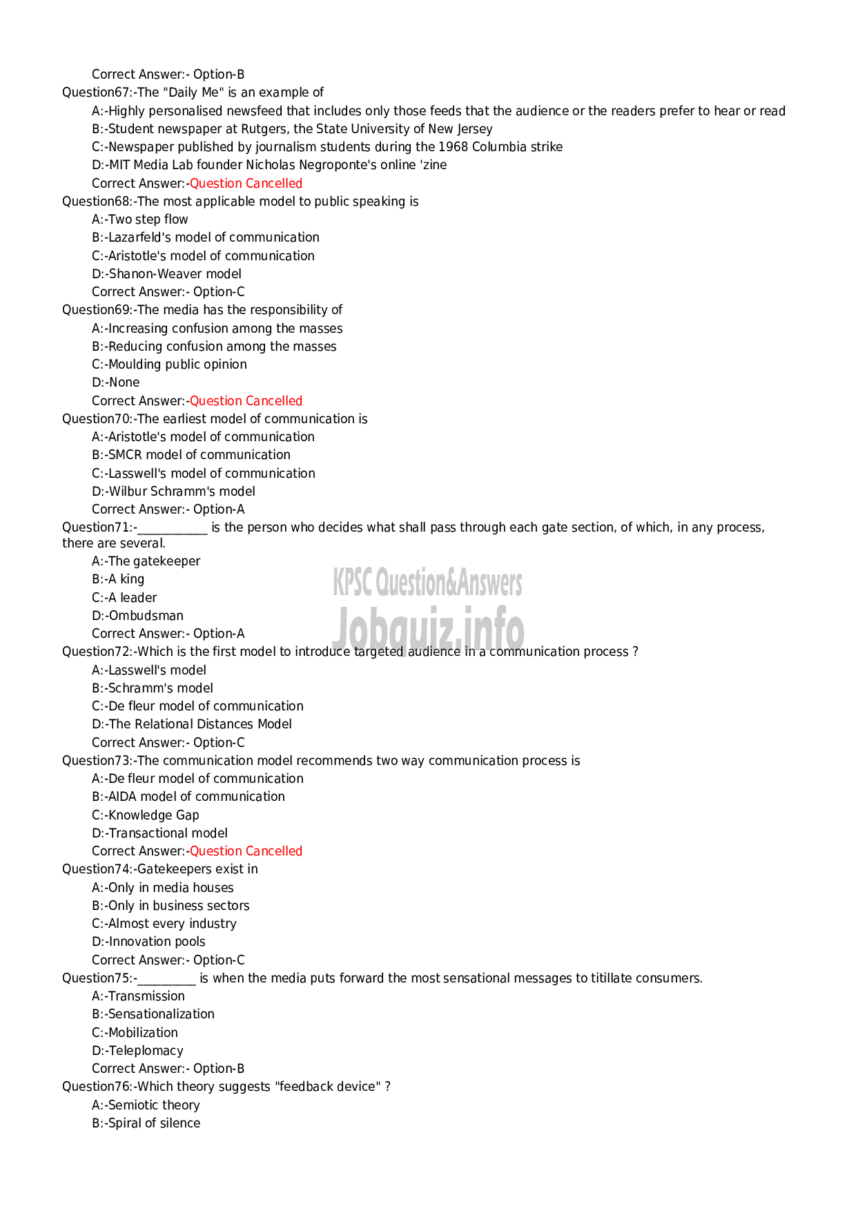 Kerala PSC Question Paper - LECTURER IN JOURNALISM -8